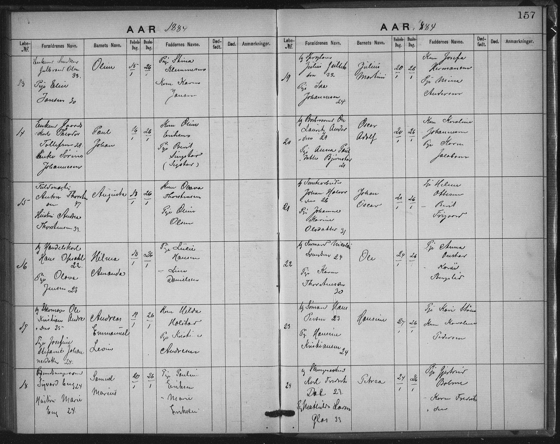 Rikshospitalet prestekontor Kirkebøker, AV/SAO-A-10309b/K/L0003/0001: Dåpsbok nr. 3.1, 1877-1884, s. 157