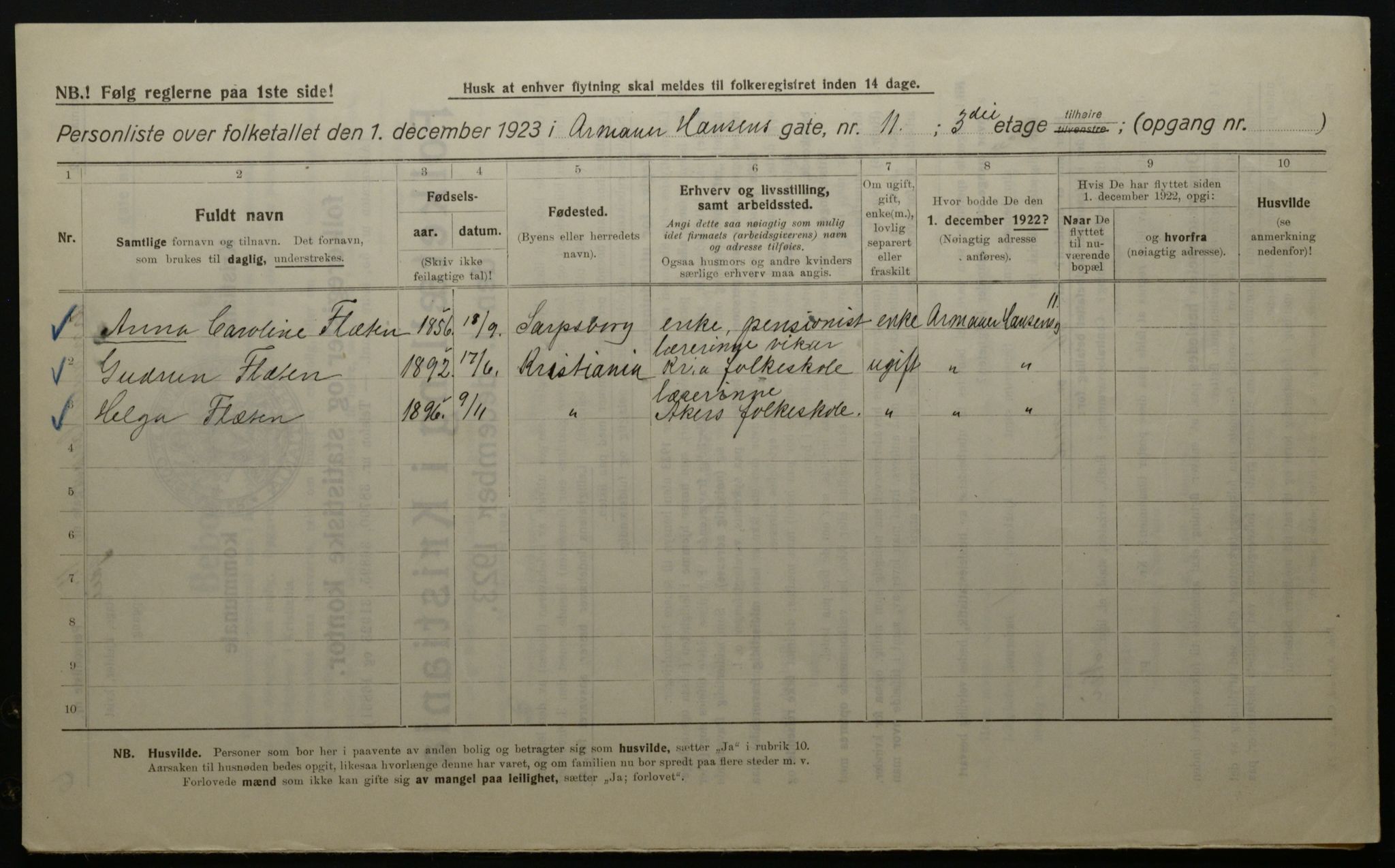 OBA, Kommunal folketelling 1.12.1923 for Kristiania, 1923, s. 2782