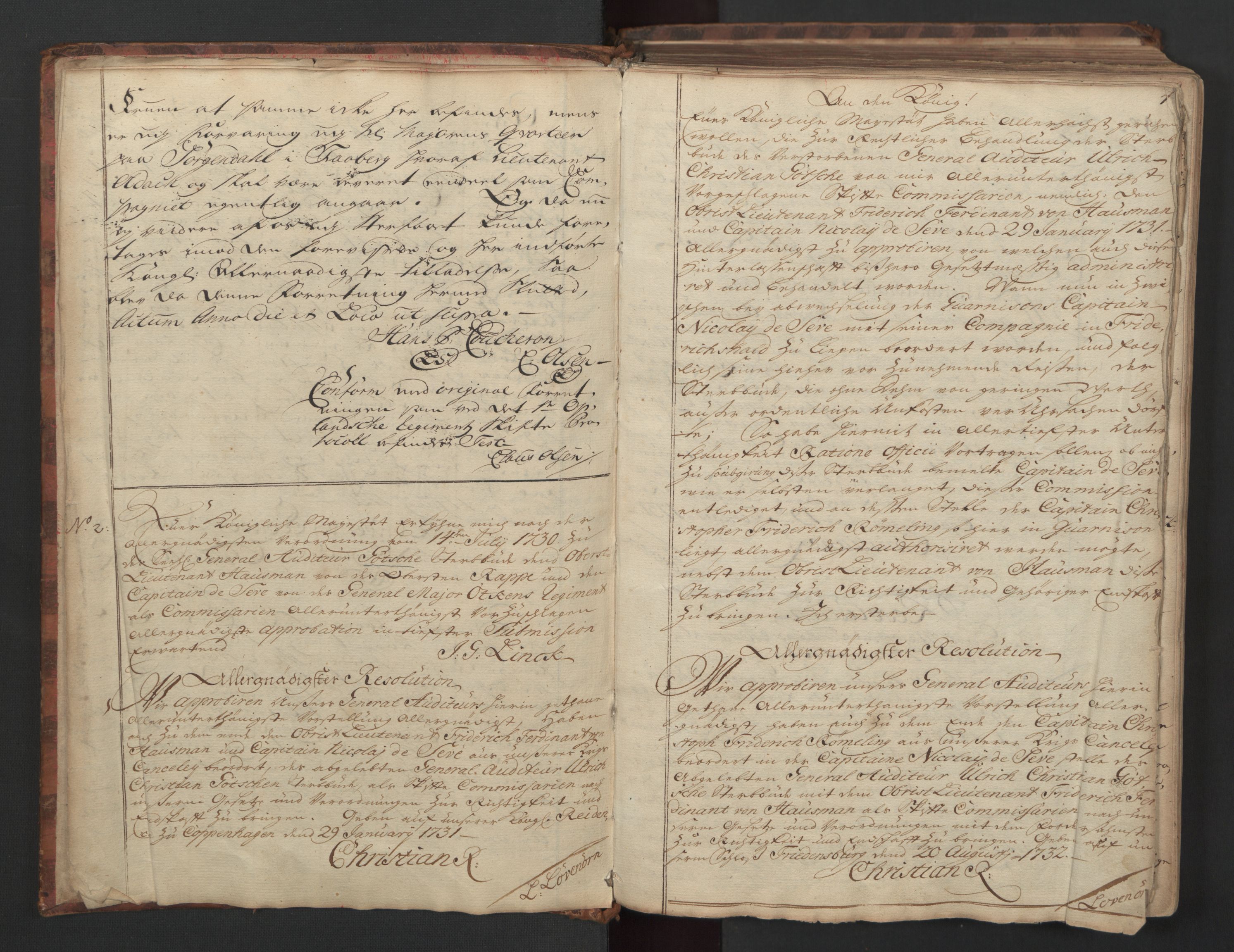 Forsvaret, Generalauditøren, AV/RA-RAFA-1772/F/Fj/Fjc/L0001: Protocollum over de af mig expederede Forslager om commissarier udi de afgangne Stabs Officerers og stabs- Betienteres sterboer og de der paa fuldte Kong: Resolutioner, samt de af mig udfærdige Erklæringer over de militaire andsøgninger, 1730-1753, s. 3b-4a