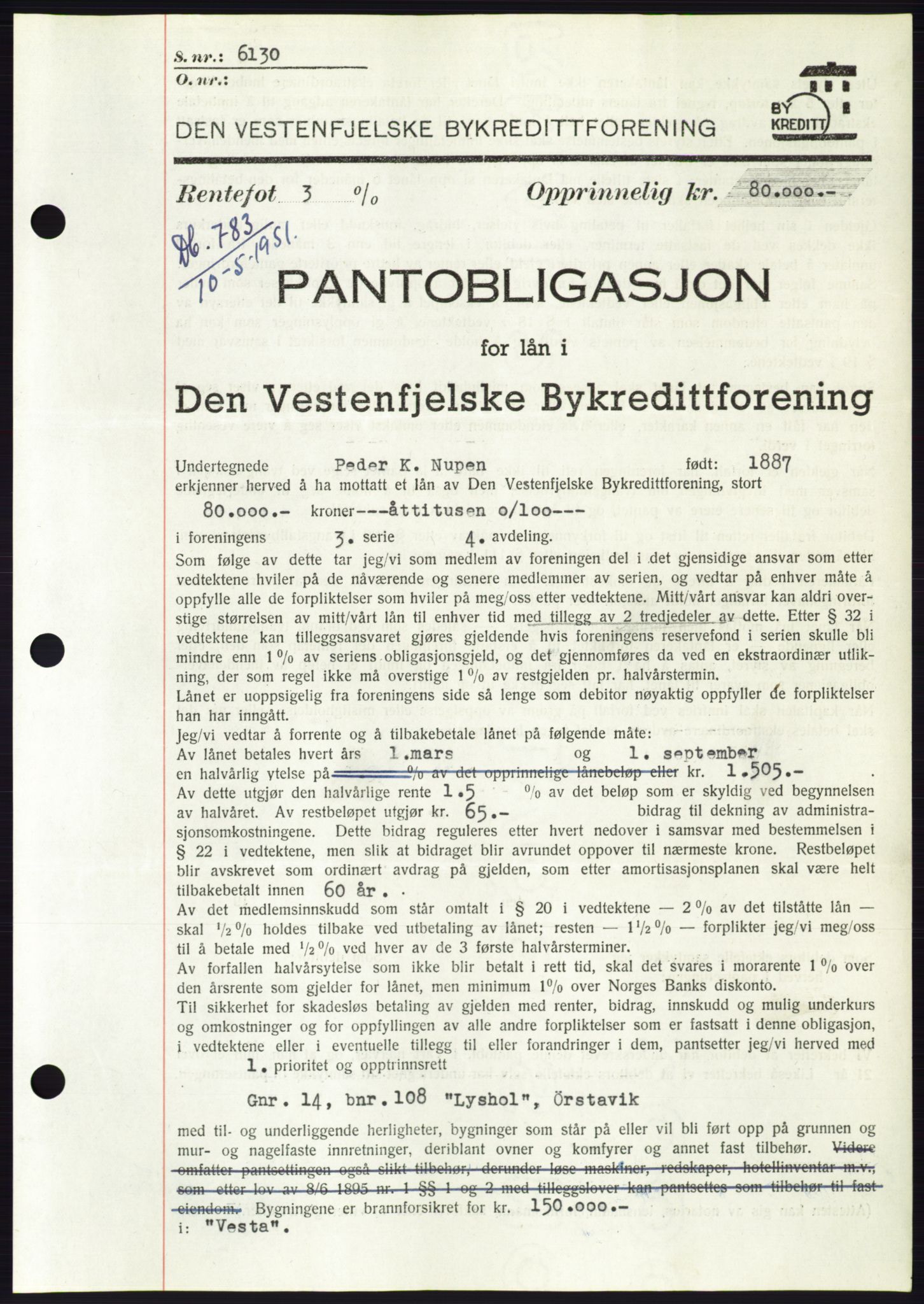 Søre Sunnmøre sorenskriveri, SAT/A-4122/1/2/2C/L0120: Pantebok nr. 8B, 1951-1951, Dagboknr: 783/1951