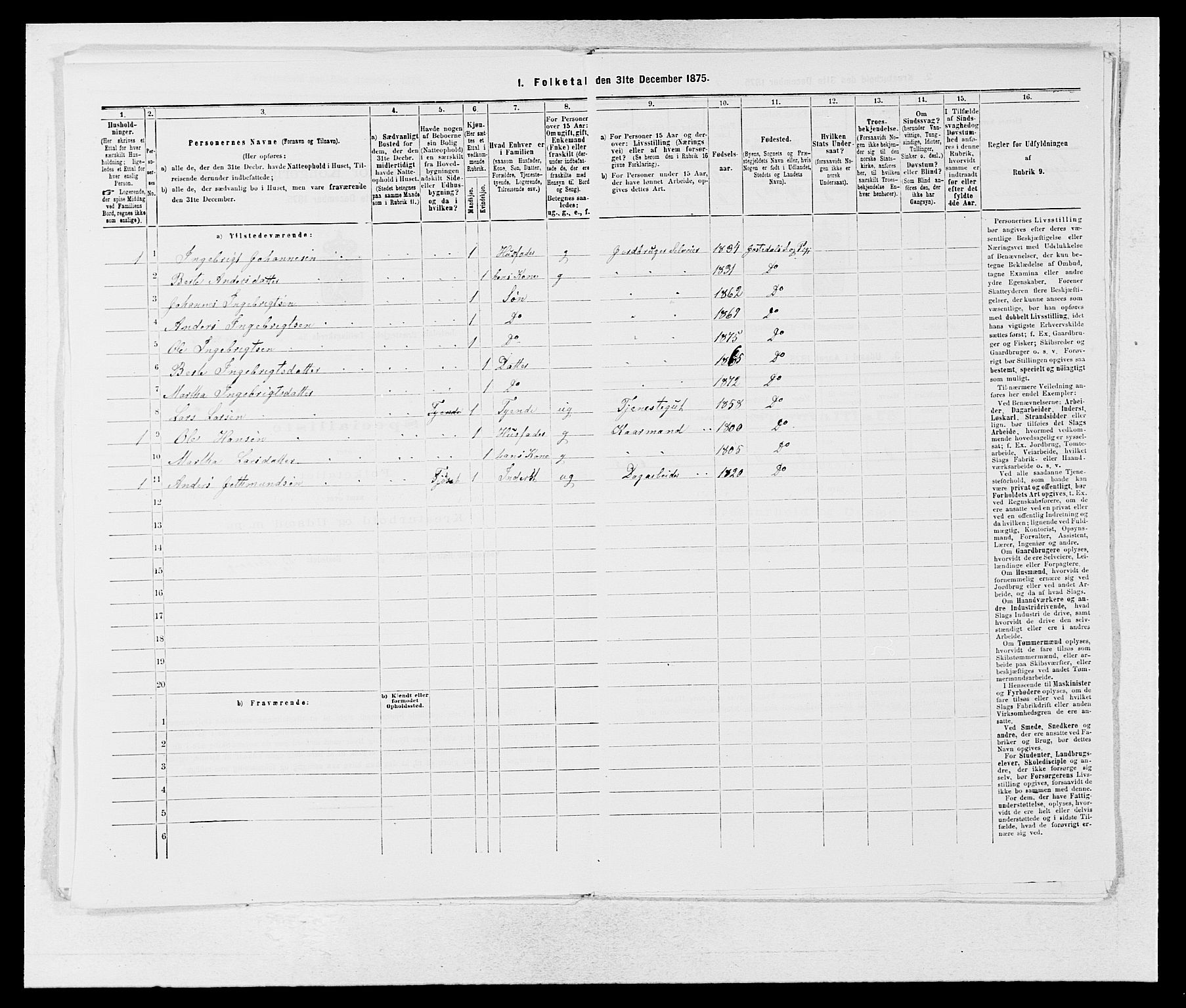 SAB, Folketelling 1875 for 1427P Jostedal prestegjeld, 1875, s. 158