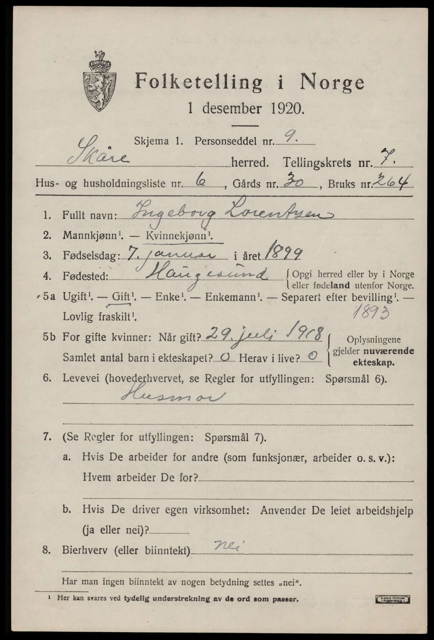 SAST, Folketelling 1920 for 1153 Skåre herred, 1920, s. 4818