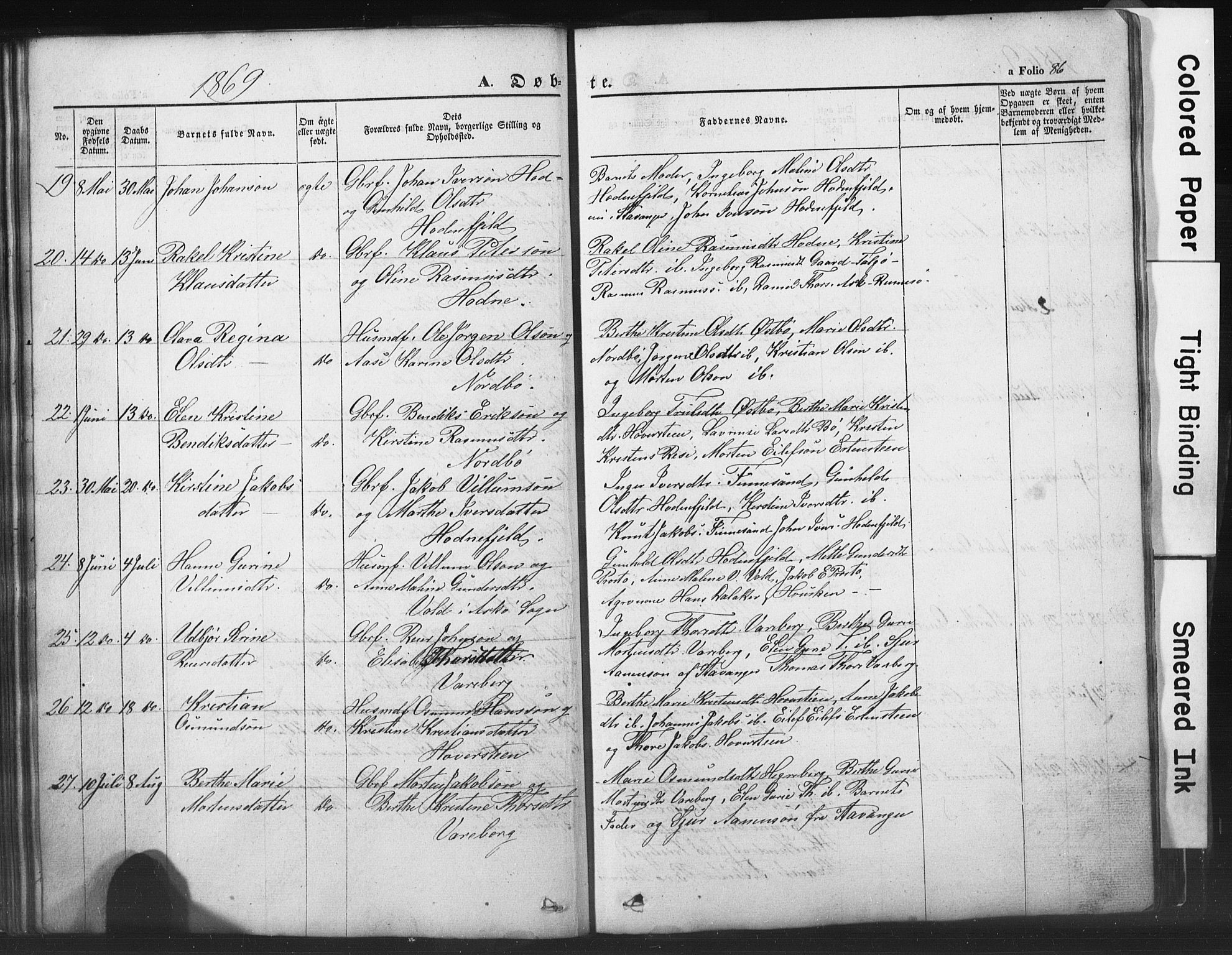 Rennesøy sokneprestkontor, AV/SAST-A -101827/H/Ha/Hab/L0002: Klokkerbok nr. B 2, 1852-1880, s. 86