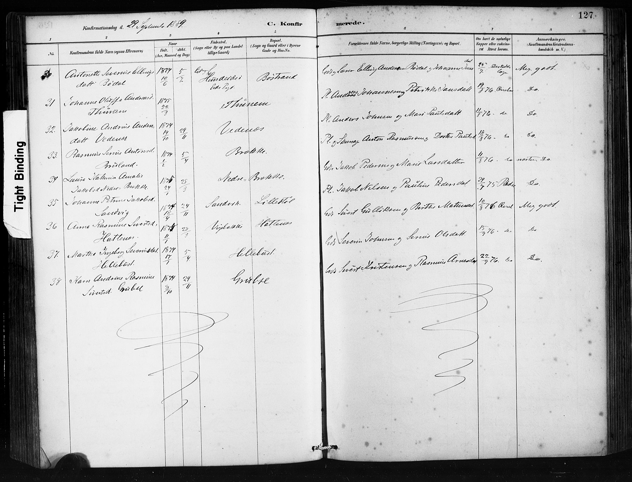 Ministerialprotokoller, klokkerbøker og fødselsregistre - Møre og Romsdal, AV/SAT-A-1454/501/L0008: Ministerialbok nr. 501A08, 1885-1901, s. 127