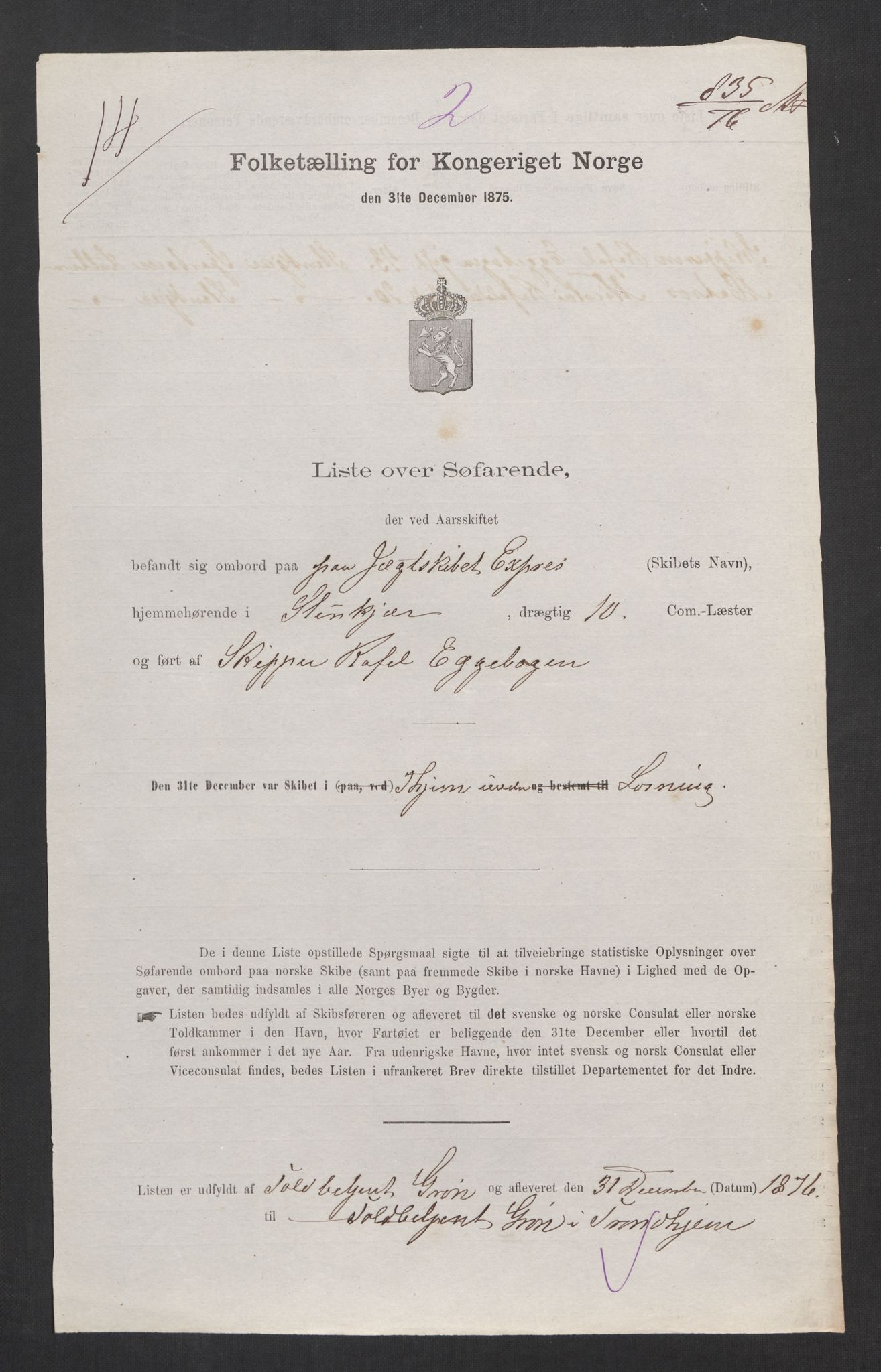 RA, Folketelling 1875, skipslister: Skip i innenrikske havner, hjemmehørende i byer og ladesteder, 1875, s. 1207