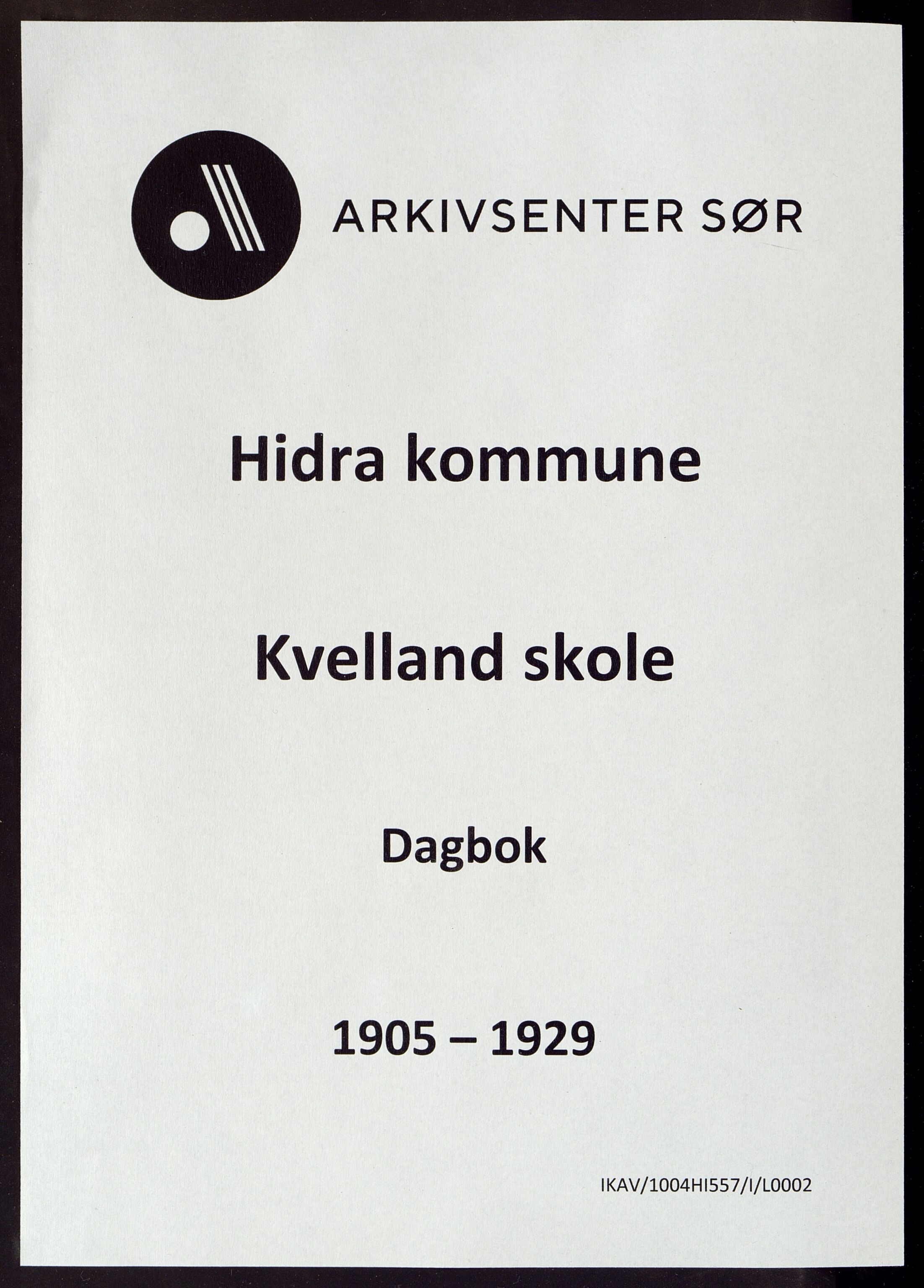 Hidra kommune - Kvelland Skole, ARKSOR/1004HI557/I/L0002: Dagbok, 1905-1929