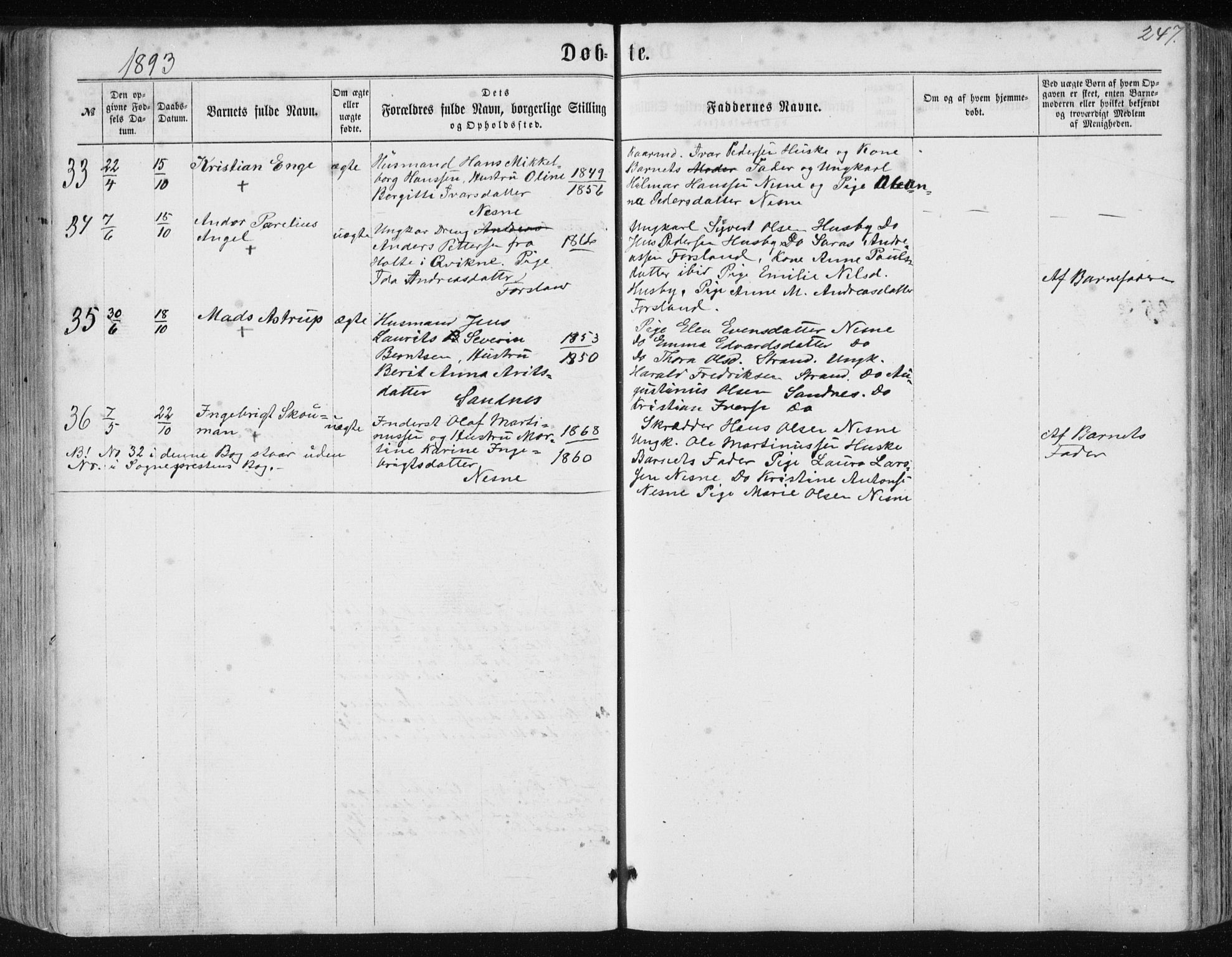 Ministerialprotokoller, klokkerbøker og fødselsregistre - Nordland, AV/SAT-A-1459/838/L0556: Klokkerbok nr. 838C03, 1861-1893, s. 247