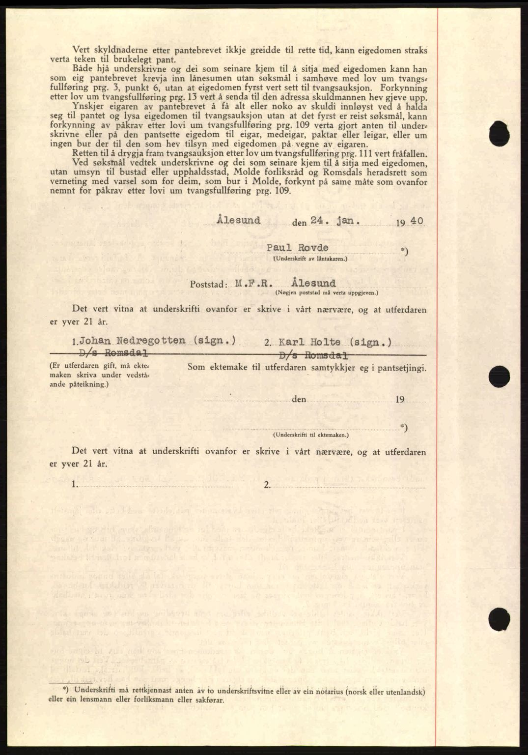 Romsdal sorenskriveri, AV/SAT-A-4149/1/2/2C: Pantebok nr. B2, 1939-1945, Dagboknr: 164/1940