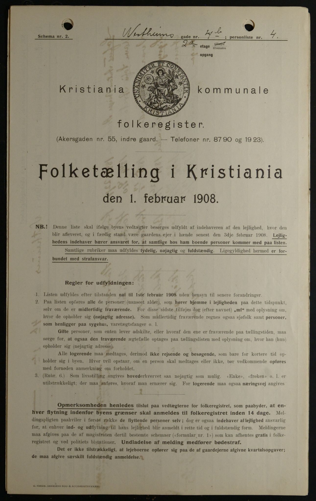 OBA, Kommunal folketelling 1.2.1908 for Kristiania kjøpstad, 1908, s. 109968