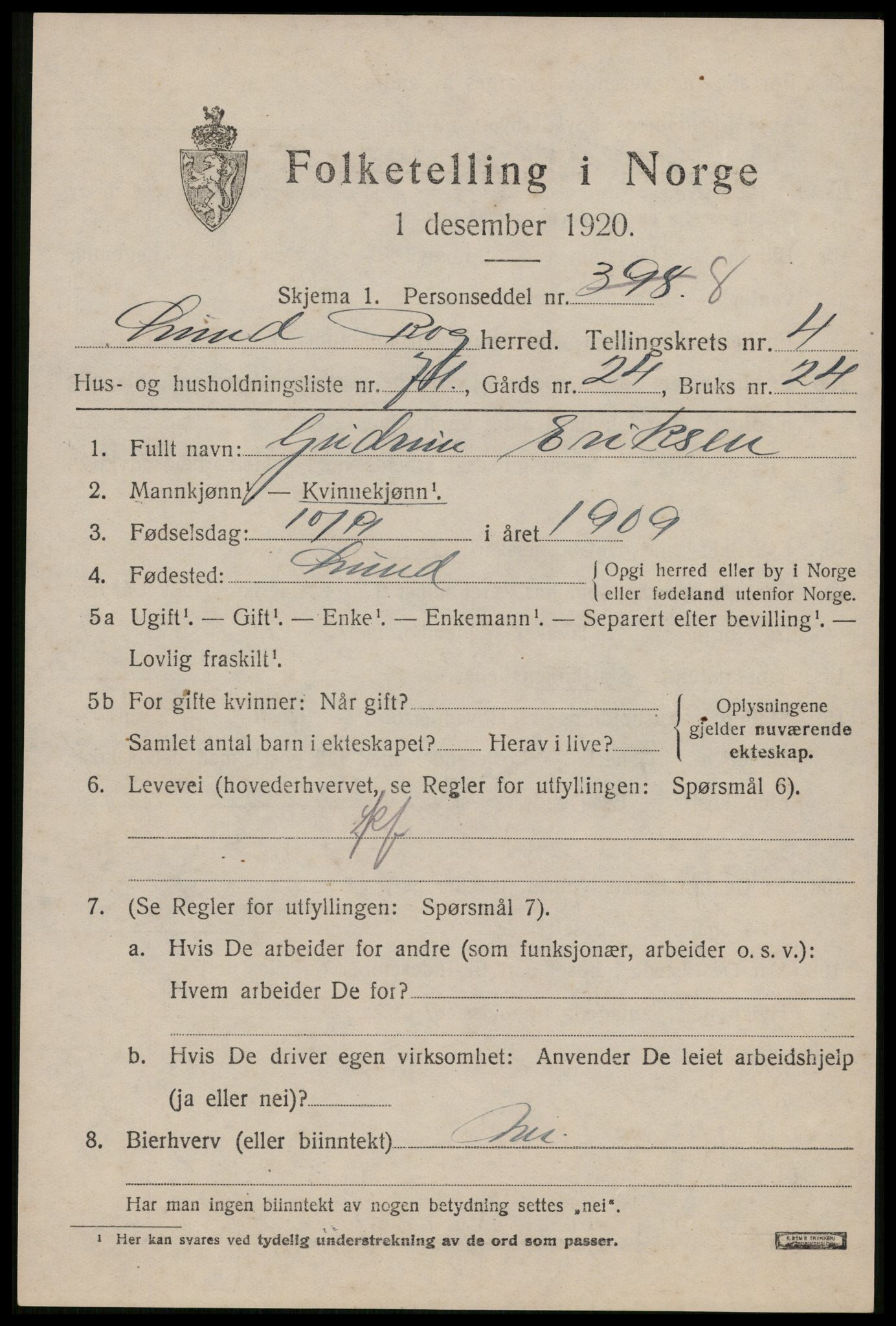SAST, Folketelling 1920 for 1112 Lund herred, 1920, s. 2918