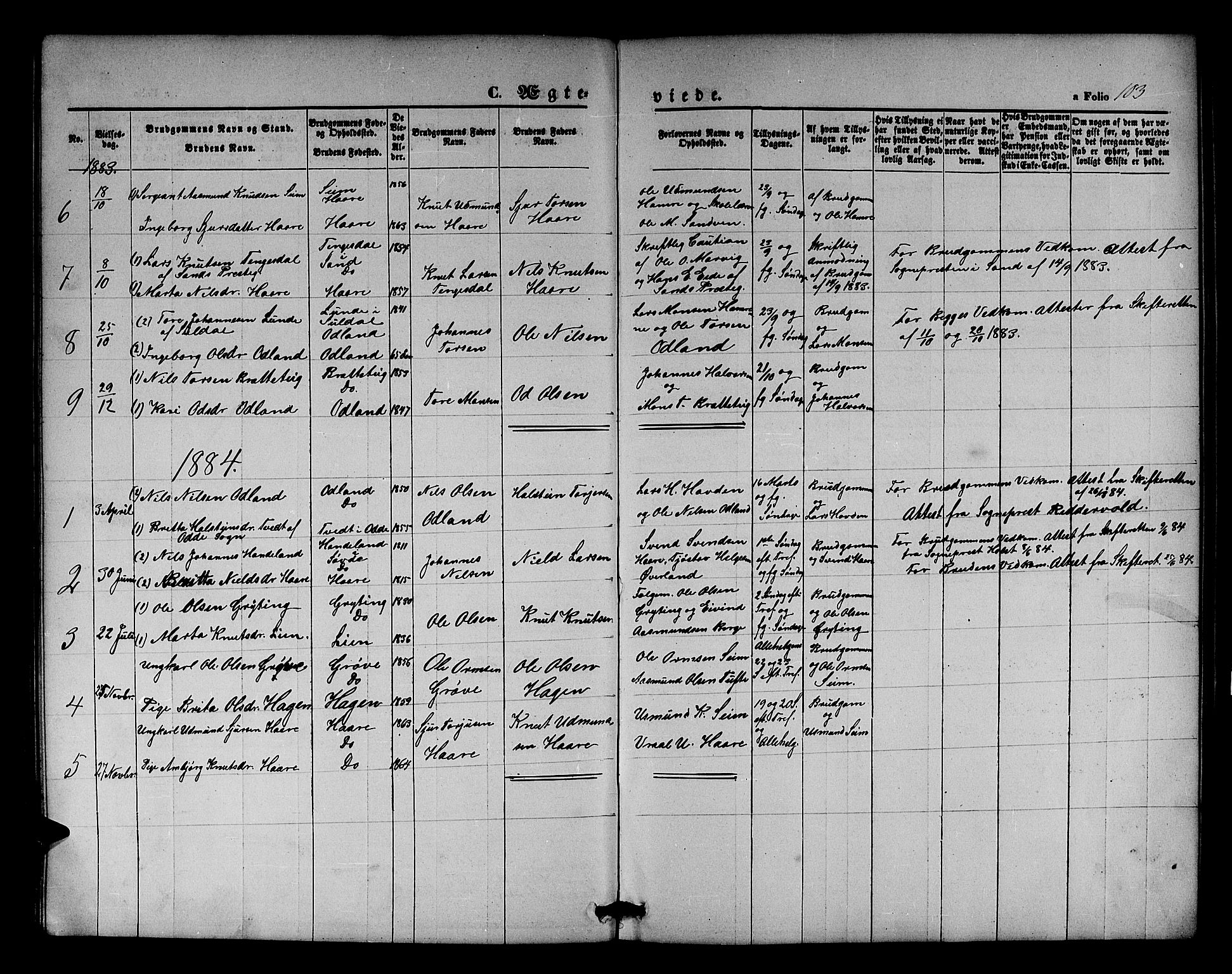 Røldal sokneprestembete, AV/SAB-A-100247: Klokkerbok nr. A 2, 1861-1886, s. 103