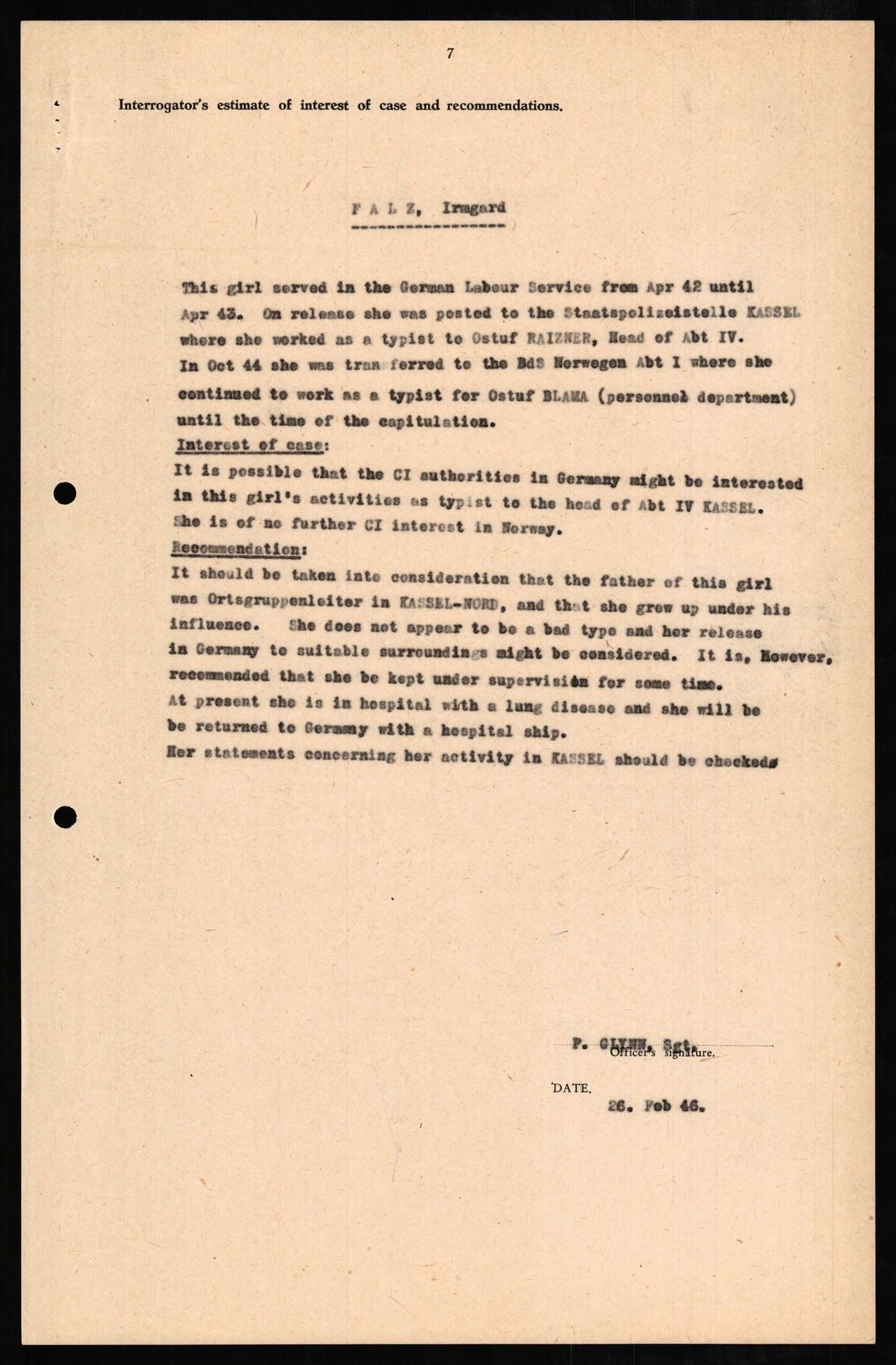 Forsvaret, Forsvarets overkommando II, AV/RA-RAFA-3915/D/Db/L0007: CI Questionaires. Tyske okkupasjonsstyrker i Norge. Tyskere., 1945-1946, s. 429