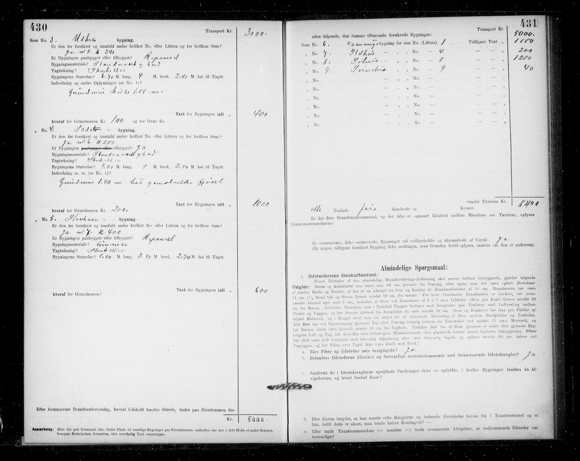 Lensmannen i Jondal, SAB/A-33101/0012/L0005: Branntakstprotokoll, skjematakst, 1894-1951, s. 430-431