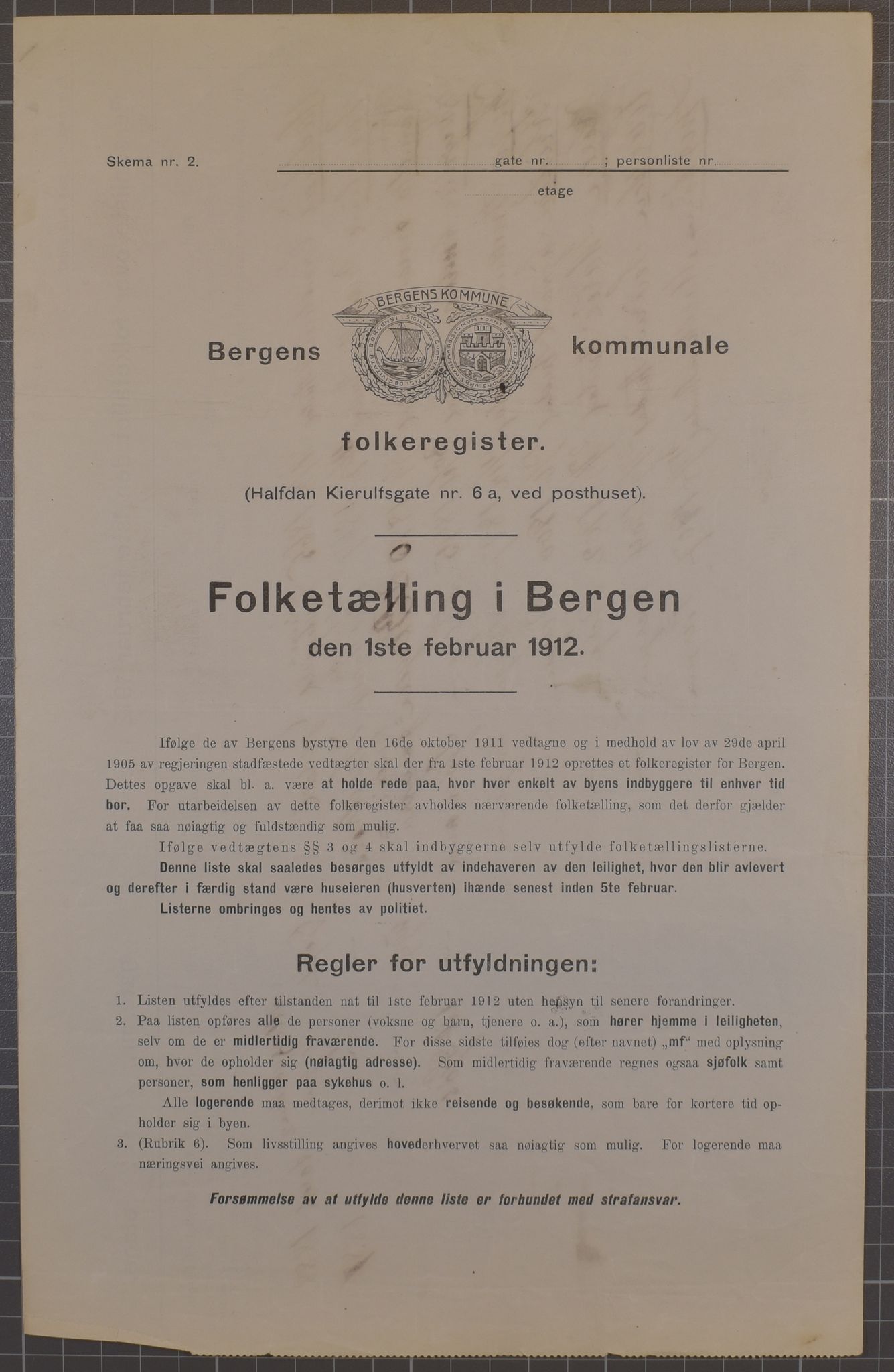 SAB, Kommunal folketelling 1912 for Bergen kjøpstad, 1912, s. 1443