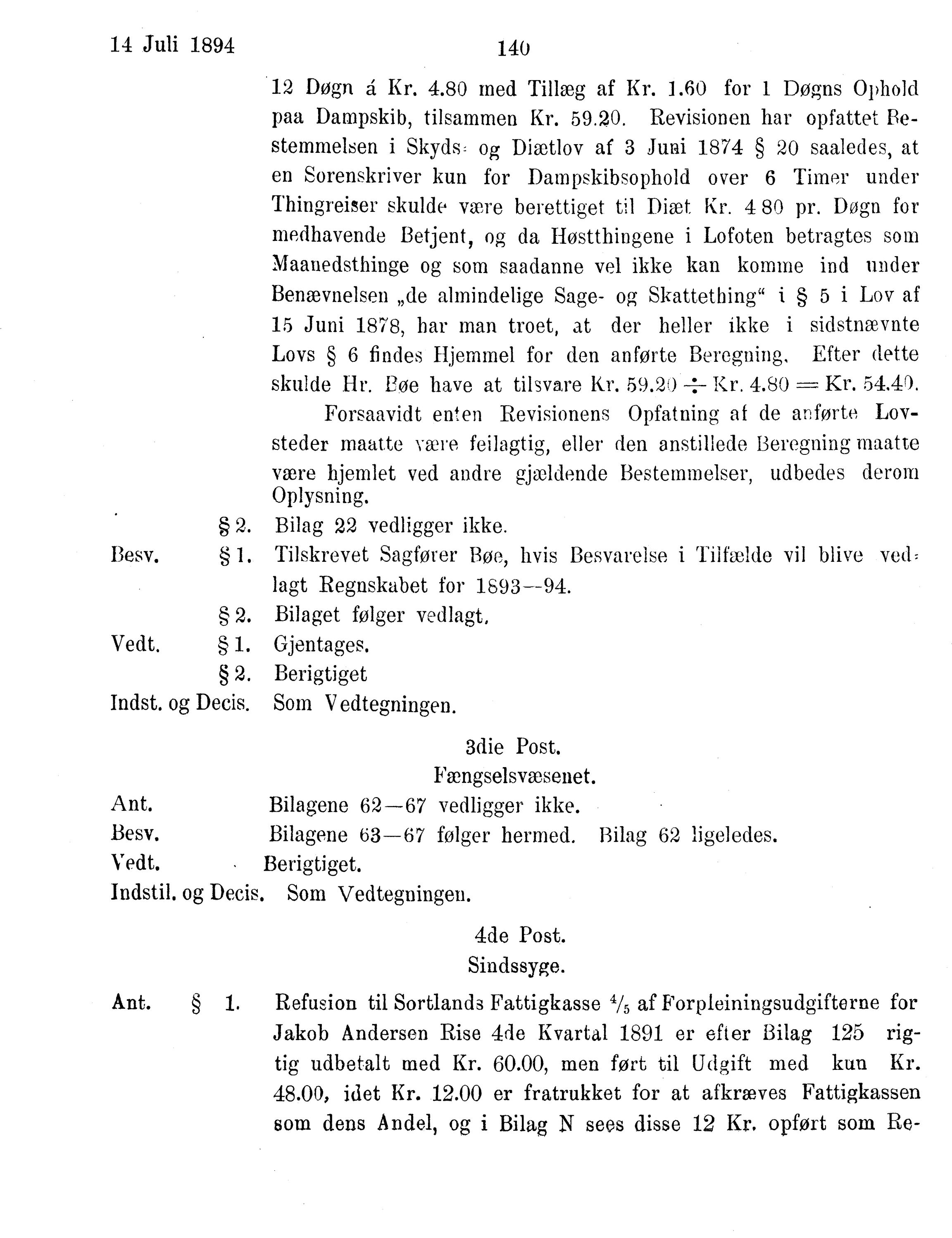 Nordland Fylkeskommune. Fylkestinget, AIN/NFK-17/176/A/Ac/L0017: Fylkestingsforhandlinger 1894, 1894