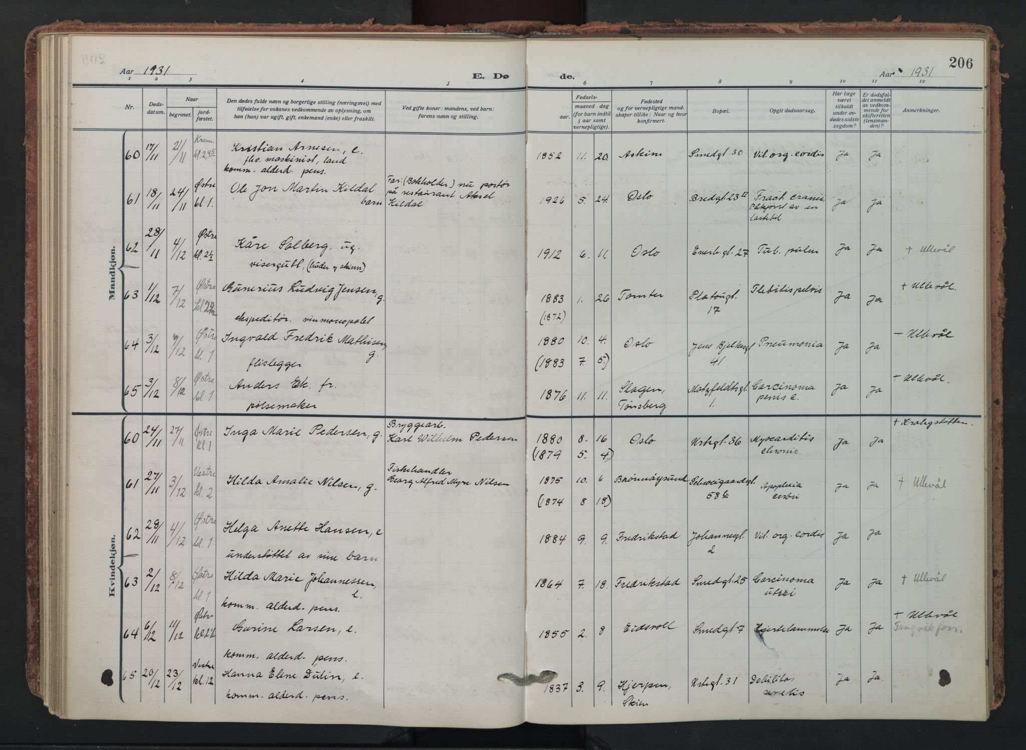 Grønland prestekontor Kirkebøker, AV/SAO-A-10848/F/Fa/L0019: Ministerialbok nr. 19, 1918-1938, s. 206