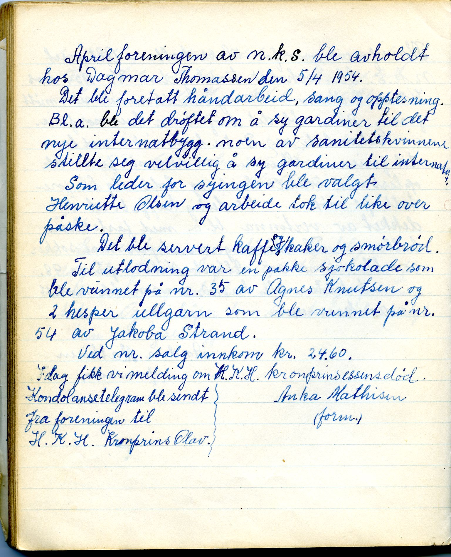 Hakkstabben-Altneset sanitetsforening, FMFB/A-1008/A/L0001: Møteprotokoll, 1947-1960