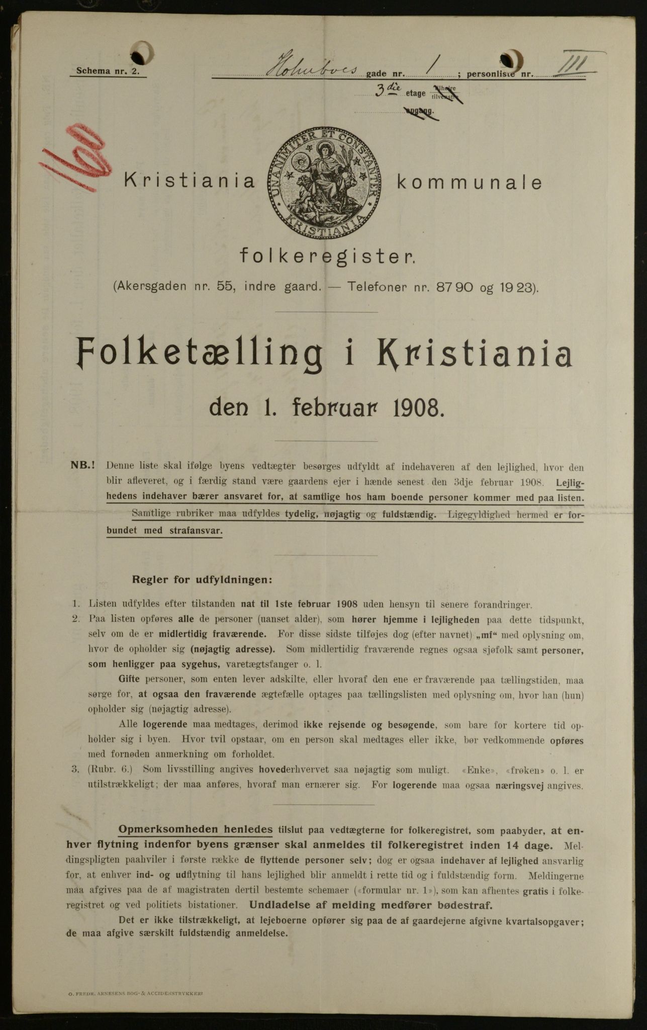 OBA, Kommunal folketelling 1.2.1908 for Kristiania kjøpstad, 1908, s. 36676