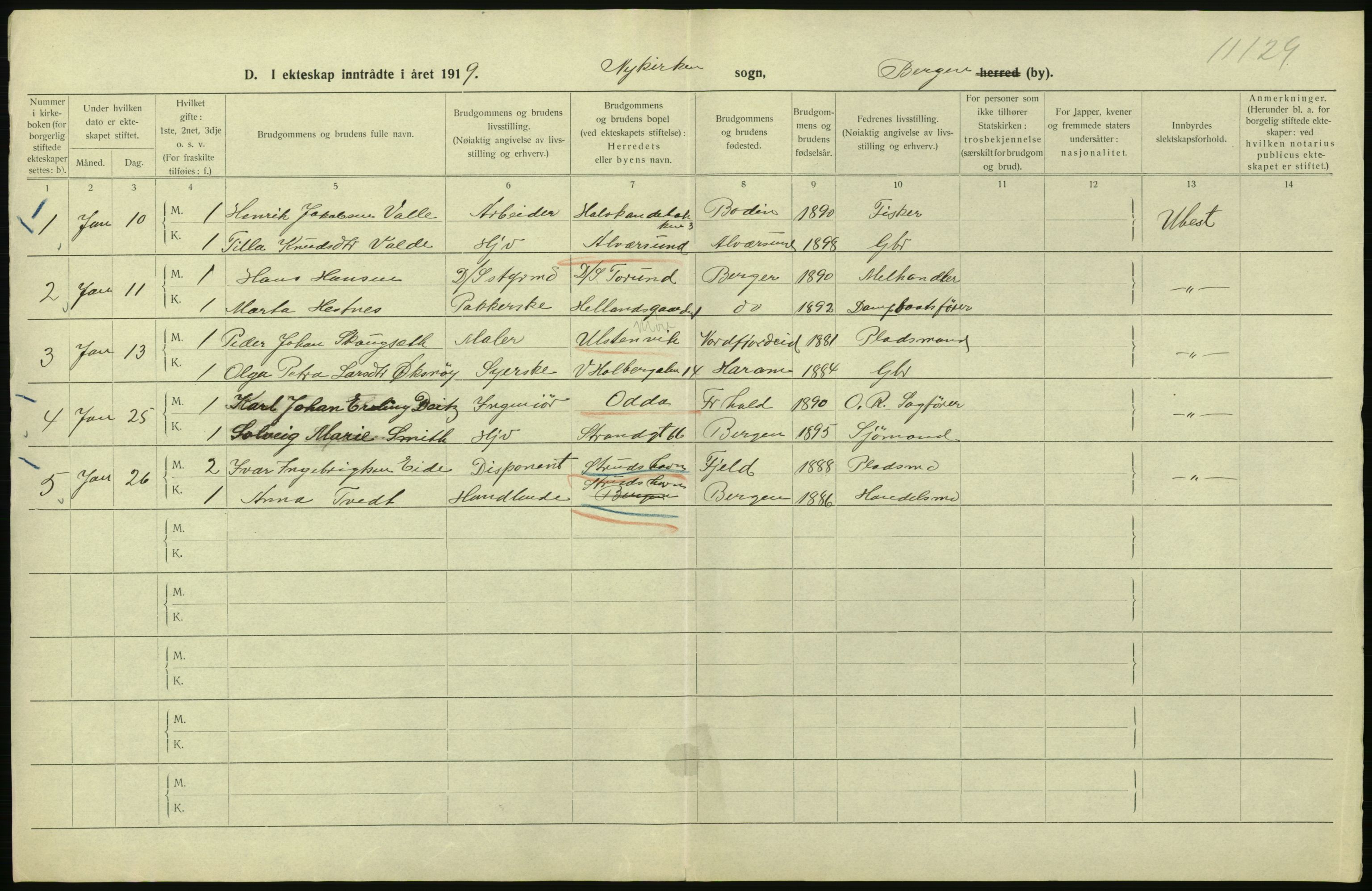 Statistisk sentralbyrå, Sosiodemografiske emner, Befolkning, RA/S-2228/D/Df/Dfb/Dfbi/L0035: Bergen: Gifte, døde, dødfødte., 1919, s. 168