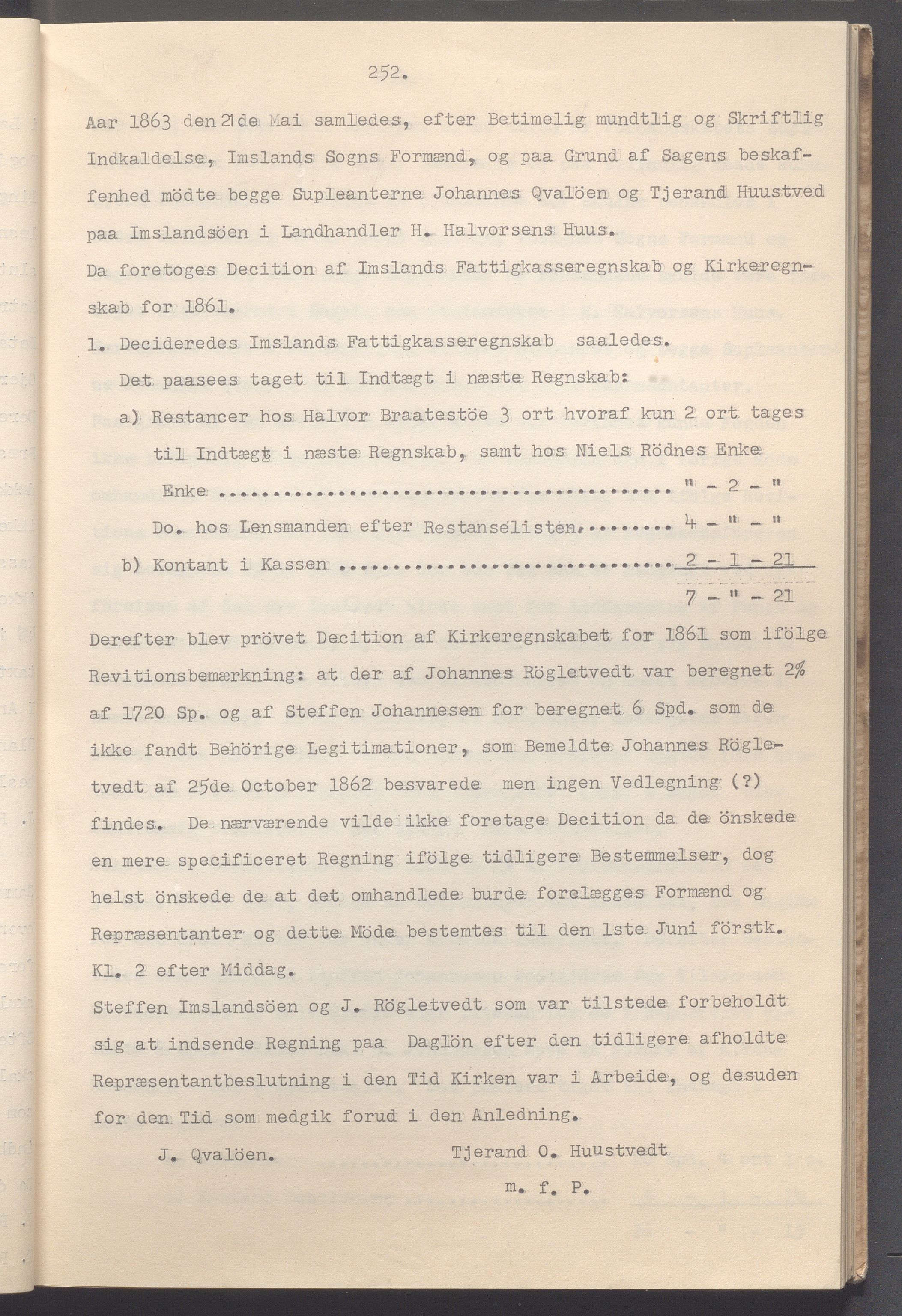 Vikedal kommune - Formannskapet, IKAR/K-100598/A/Ac/L0002: Avskrift av møtebok, 1862-1874, s. 252