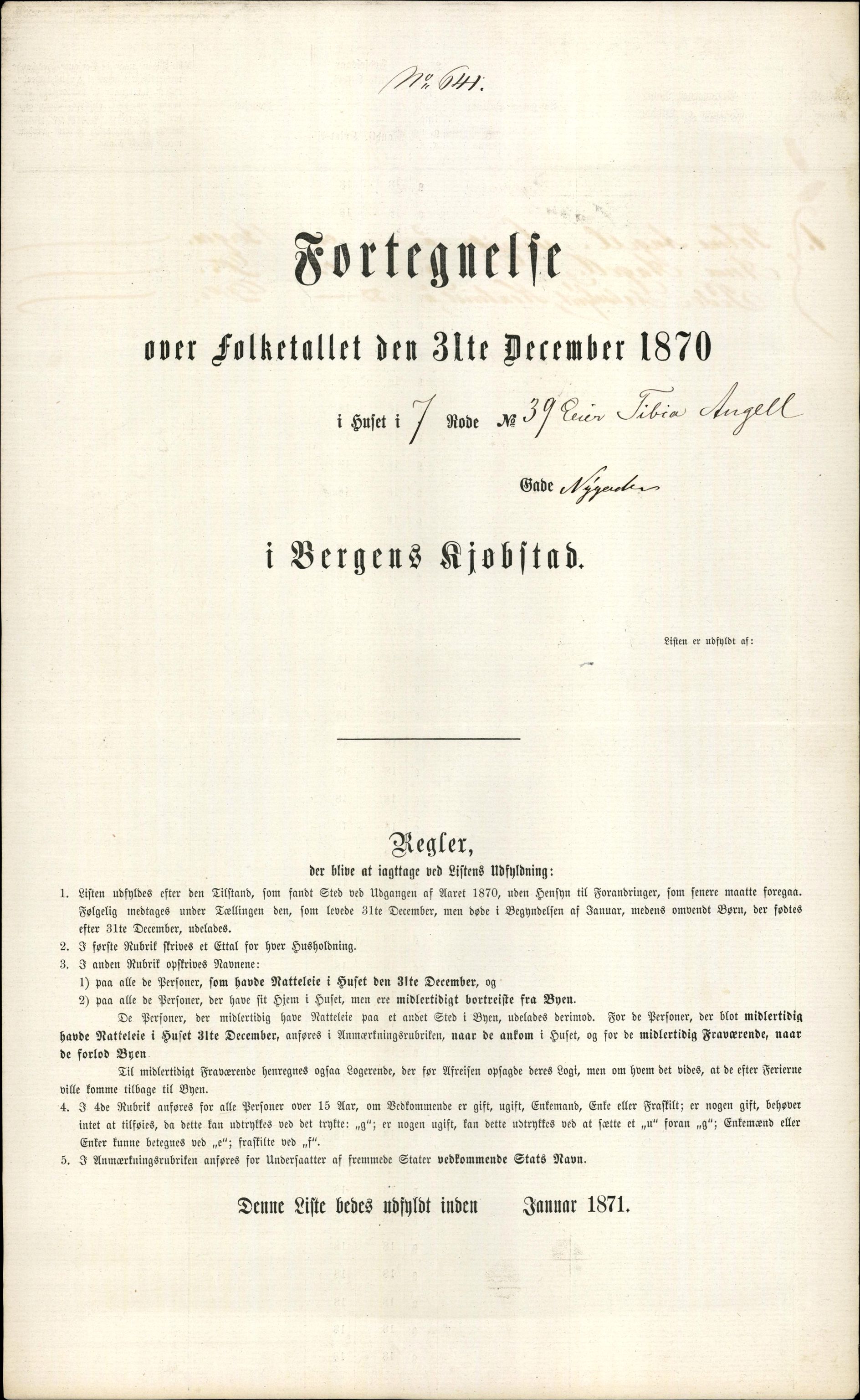RA, Folketelling 1870 for 1301 Bergen kjøpstad, 1870