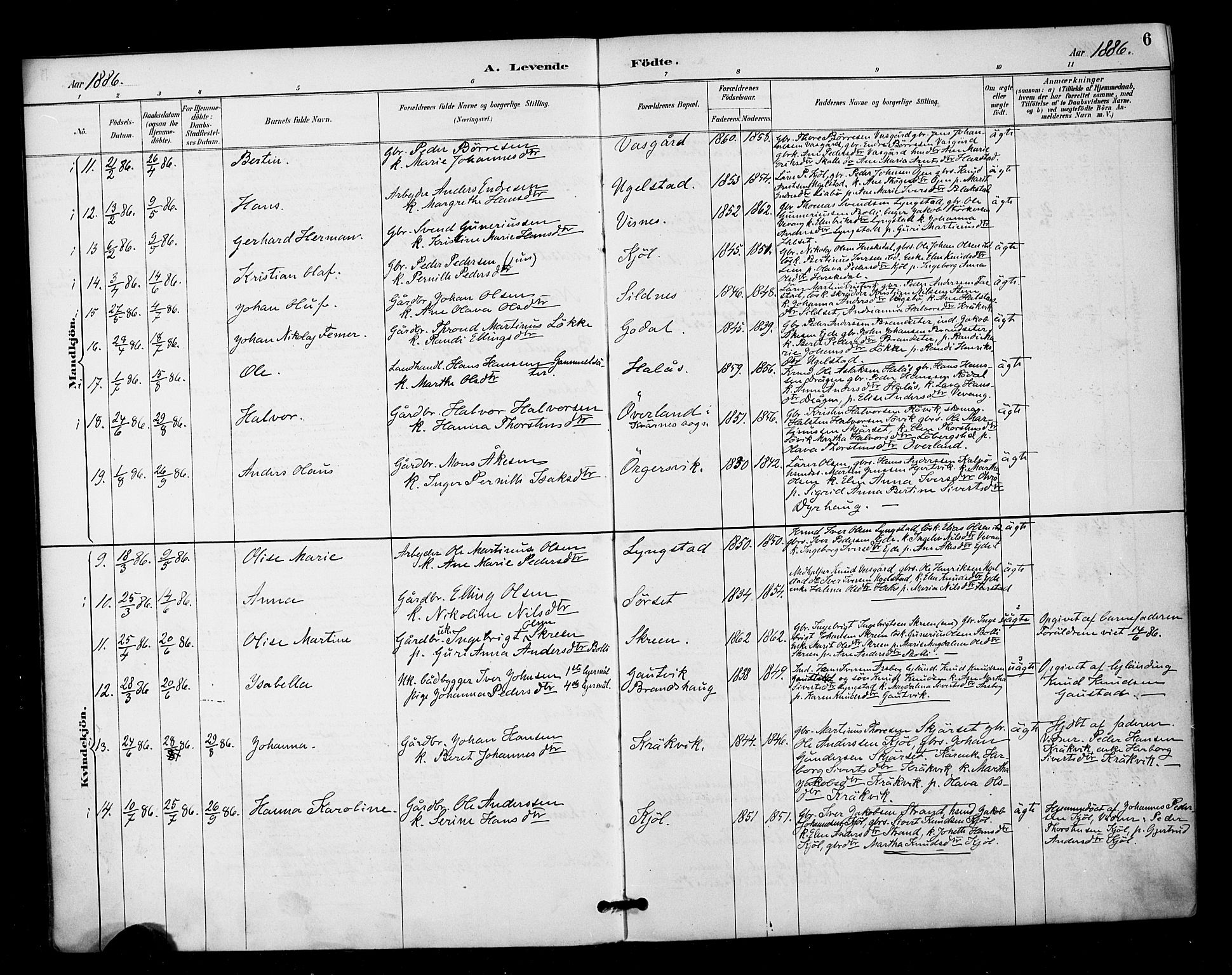 Ministerialprotokoller, klokkerbøker og fødselsregistre - Møre og Romsdal, AV/SAT-A-1454/571/L0836: Ministerialbok nr. 571A01, 1884-1899, s. 6