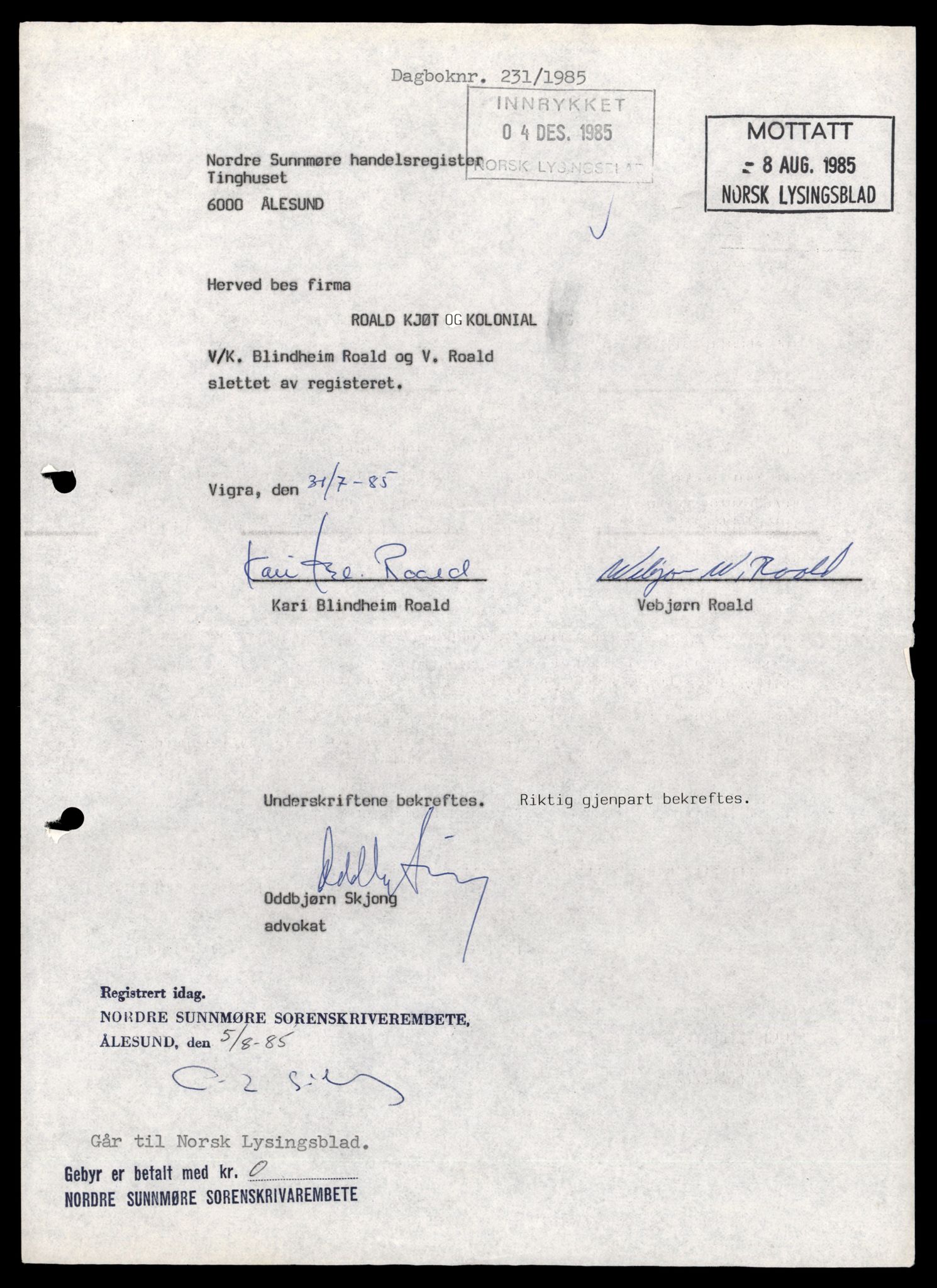 Nordre Sunnmøre sorenskriveri, AV/SAT-A-0006/2/J/Jd/Jdb/L0007: Bilag. Enkeltmannsforetak, R-S, 1944-1990, s. 7