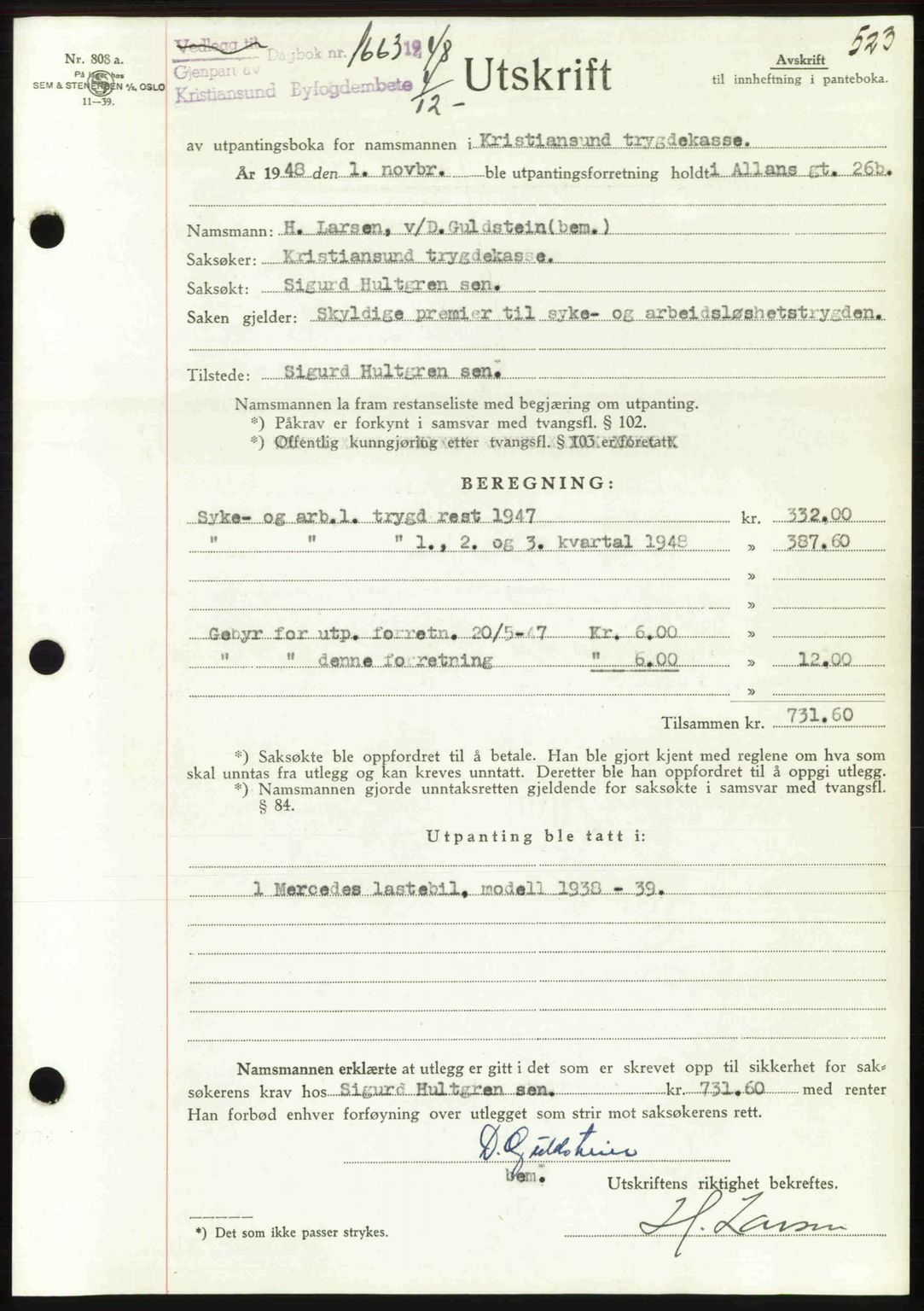 Kristiansund byfogd, AV/SAT-A-4587/A/27: Pantebok nr. 44, 1947-1948, Dagboknr: 1663/1948