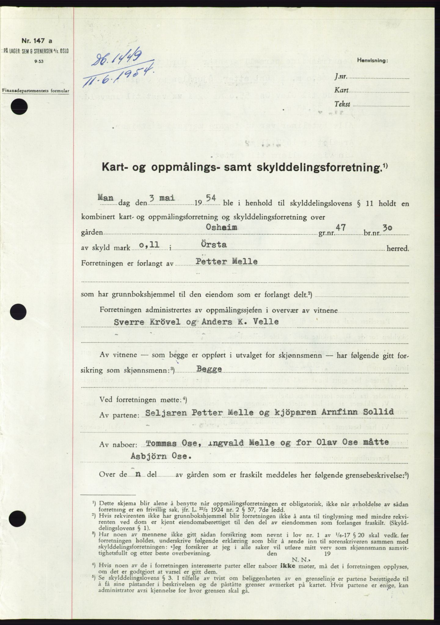 Søre Sunnmøre sorenskriveri, SAT/A-4122/1/2/2C/L0098: Pantebok nr. 24A, 1954-1954, Dagboknr: 1449/1954