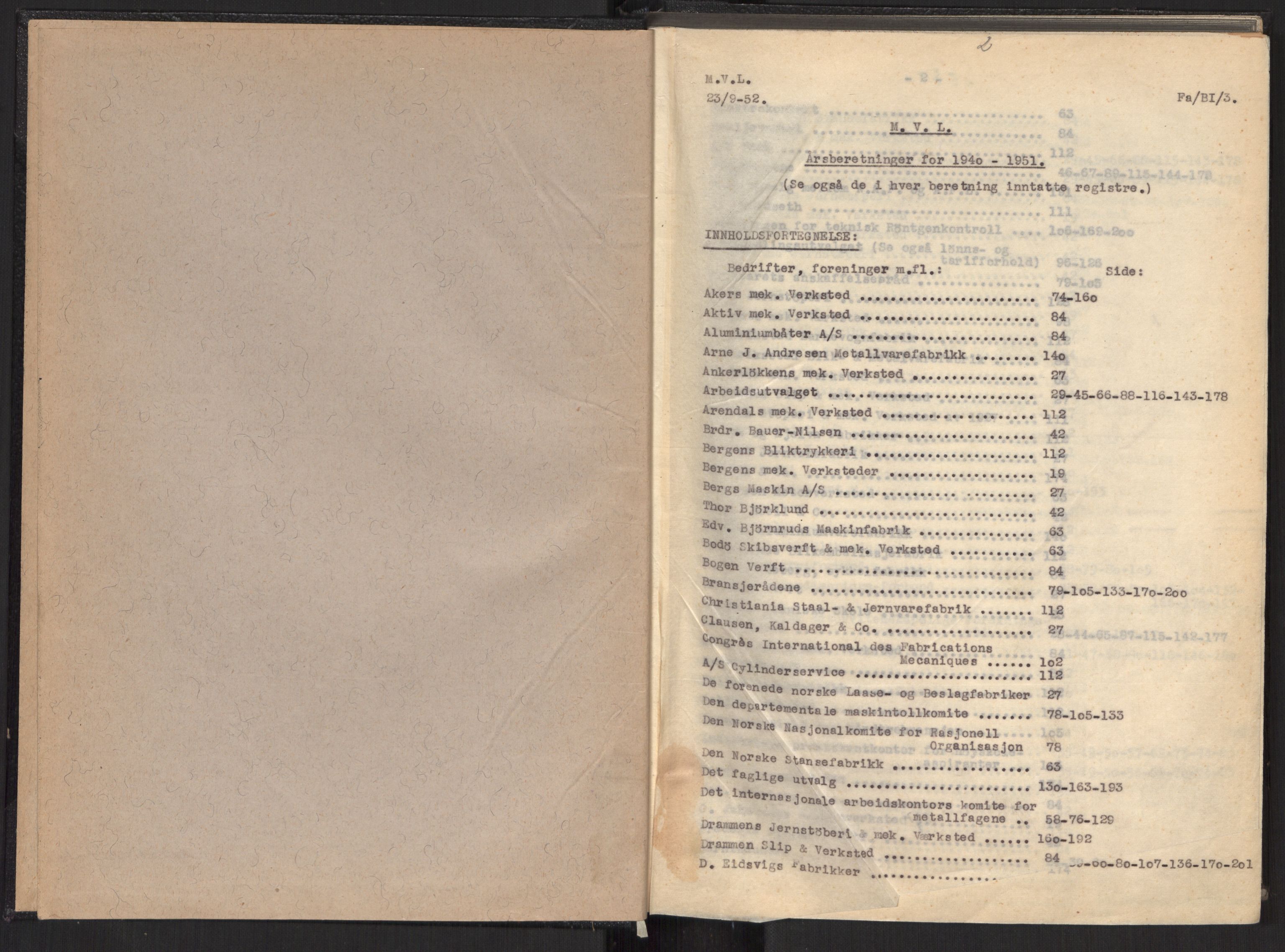 Teknologibedriftenes Landsforening TBL, AV/RA-PA-1700/A/Ad/L0007: Årsberetning med register, 1940-1951