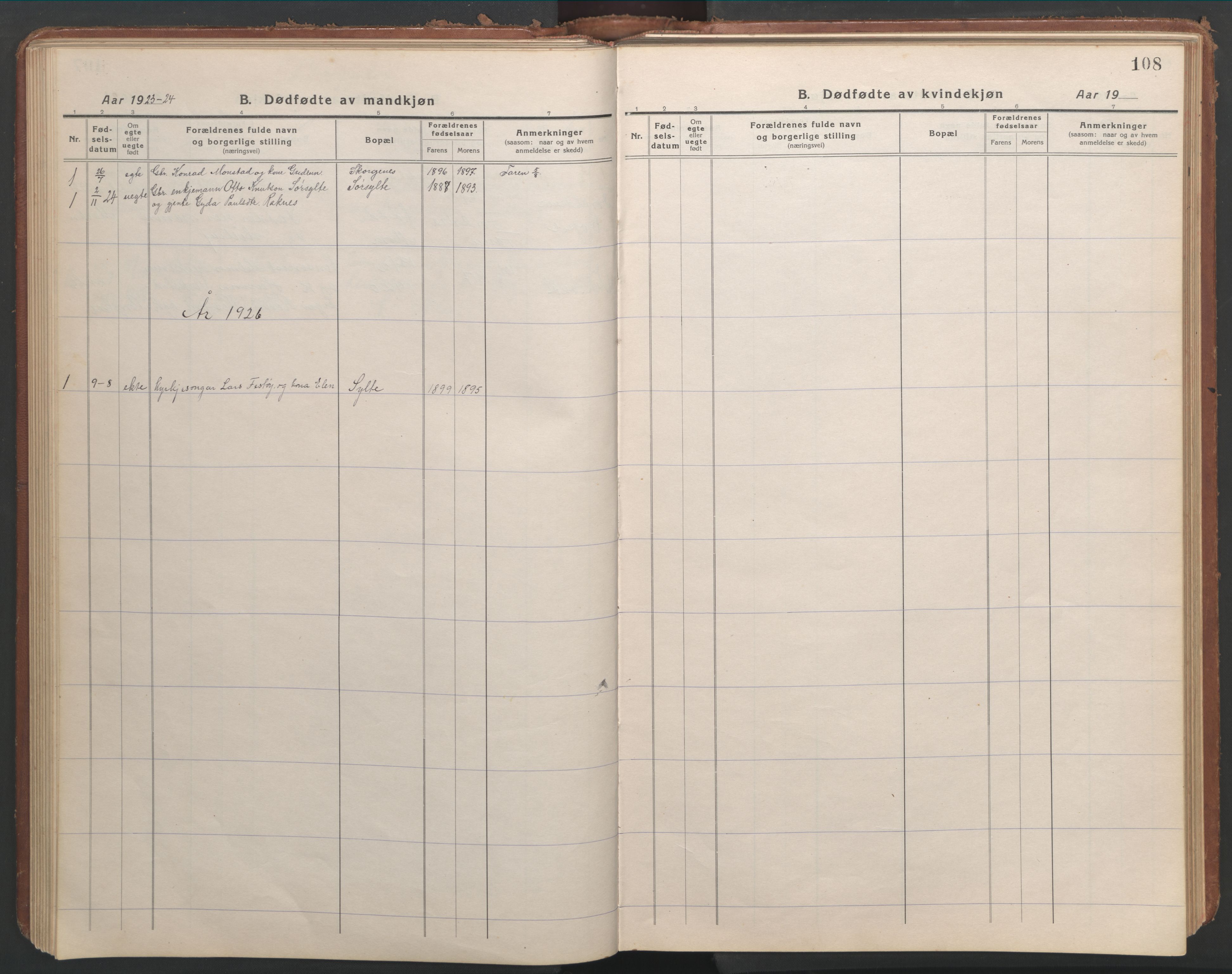 Ministerialprotokoller, klokkerbøker og fødselsregistre - Møre og Romsdal, SAT/A-1454/541/L0548: Klokkerbok nr. 541C03, 1921-1960, s. 108