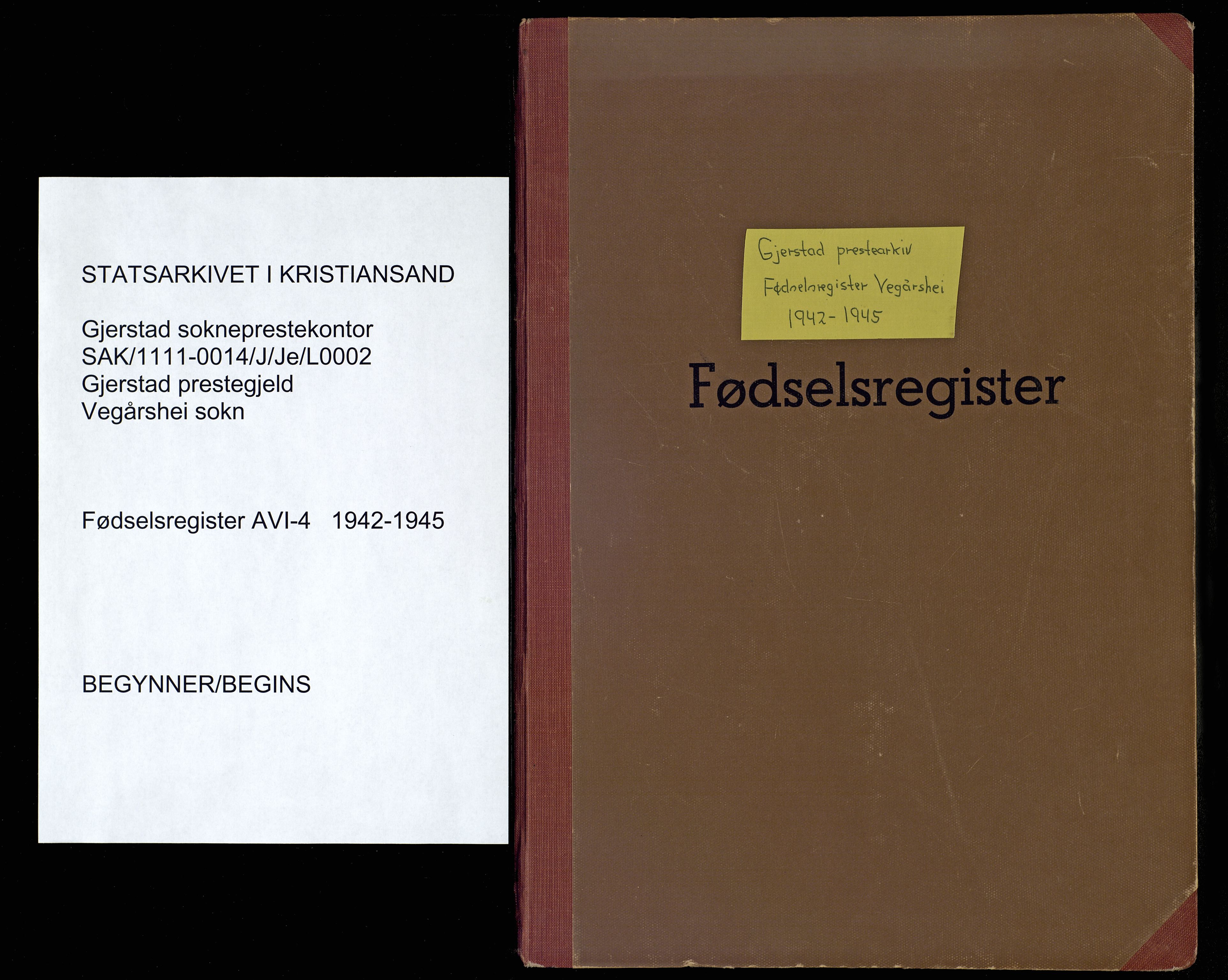 Gjerstad sokneprestkontor, SAK/1111-0014/J/Je/L0002: Fødselsregister nr. A-VI-4, 1942-1945