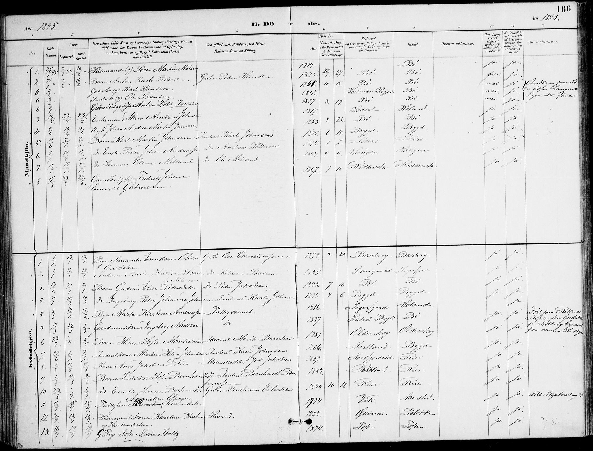 Ministerialprotokoller, klokkerbøker og fødselsregistre - Nordland, SAT/A-1459/895/L1372: Ministerialbok nr. 895A07, 1894-1914, s. 166