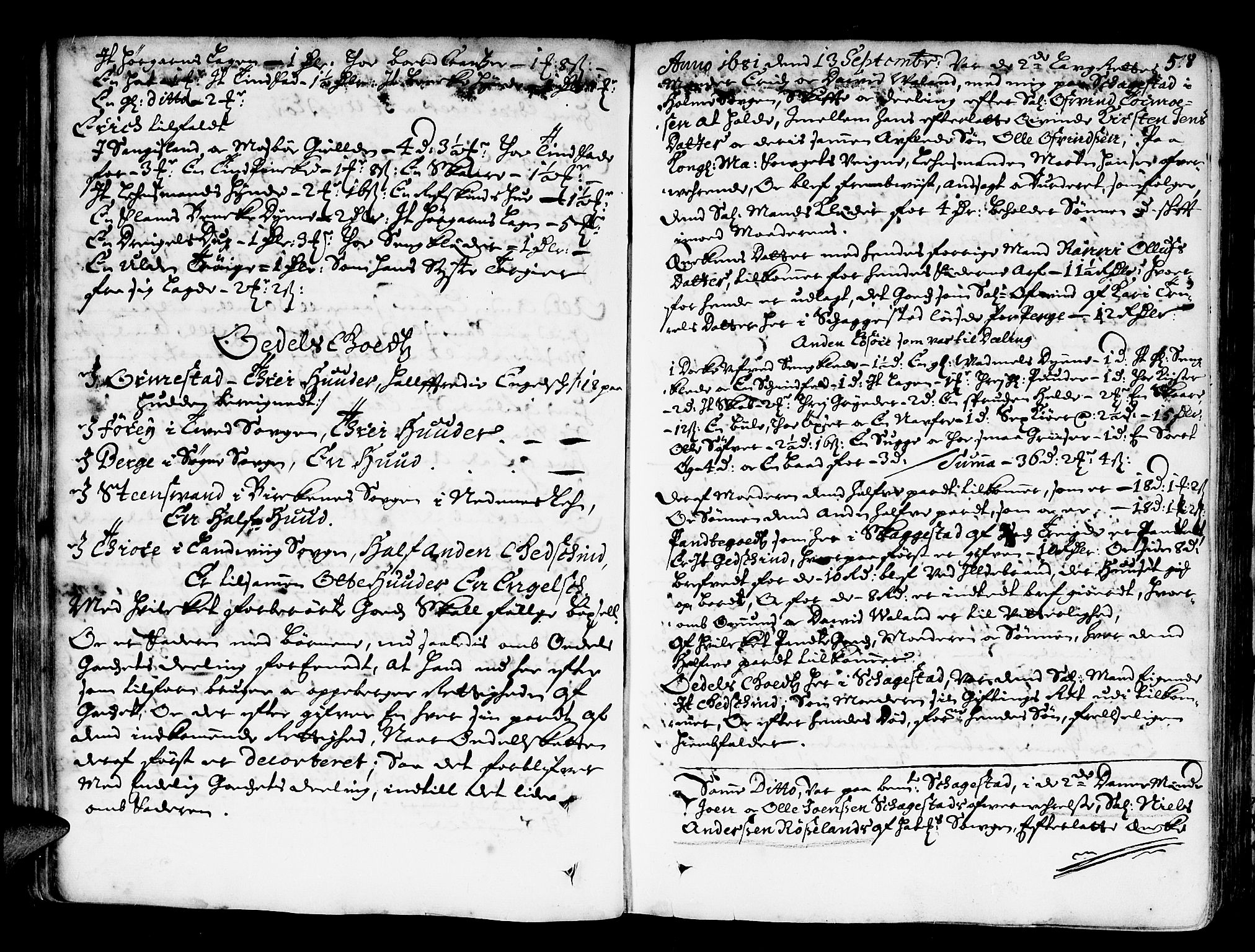 Mandal sorenskriveri, SAK/1221-0005/001/H/Hc/L0002: Skifteprotokoll nr 2 med register, 1677-1689, s. 57b-58a