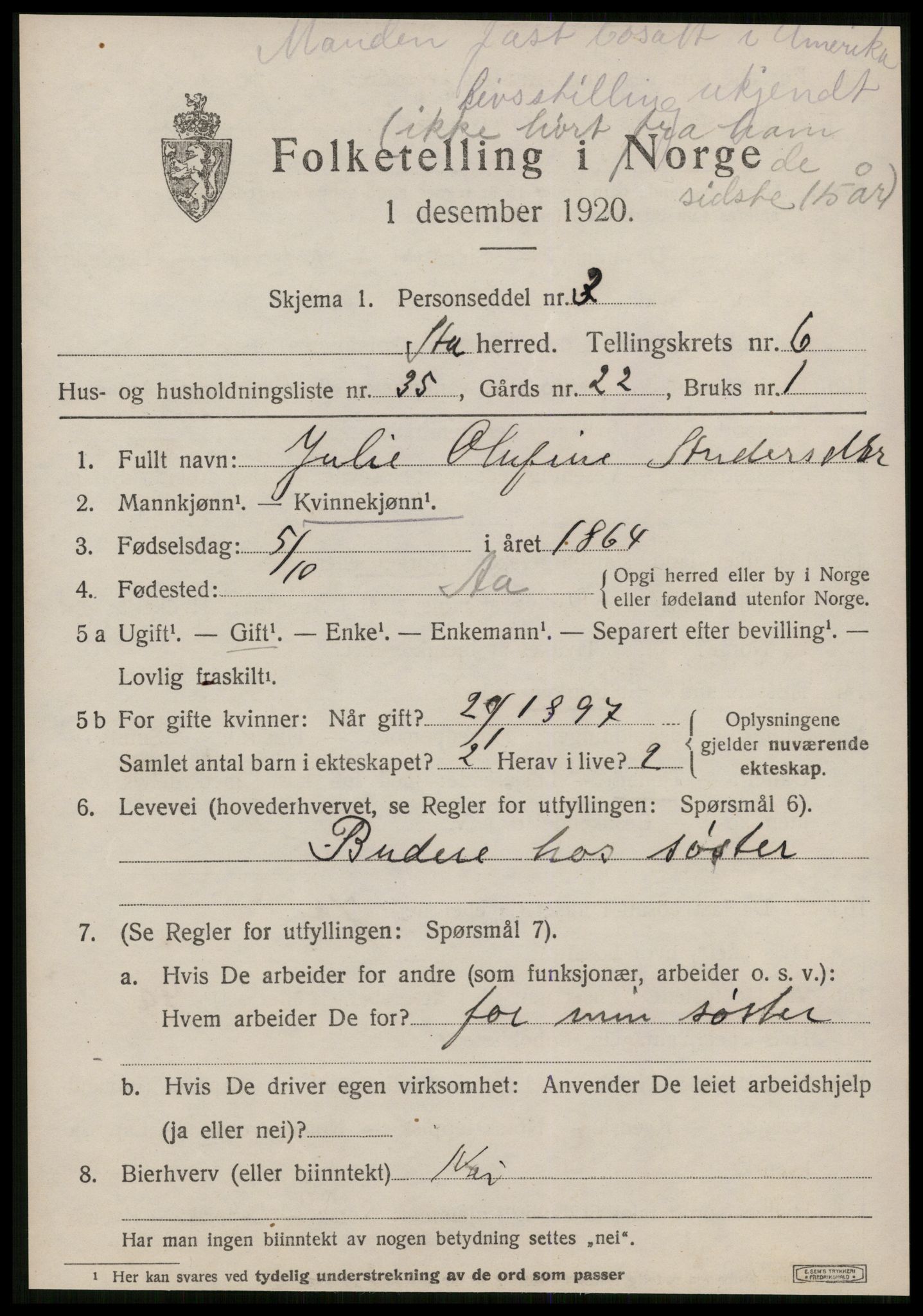 SAT, Folketelling 1920 for 1630 Å herred, 1920, s. 2886