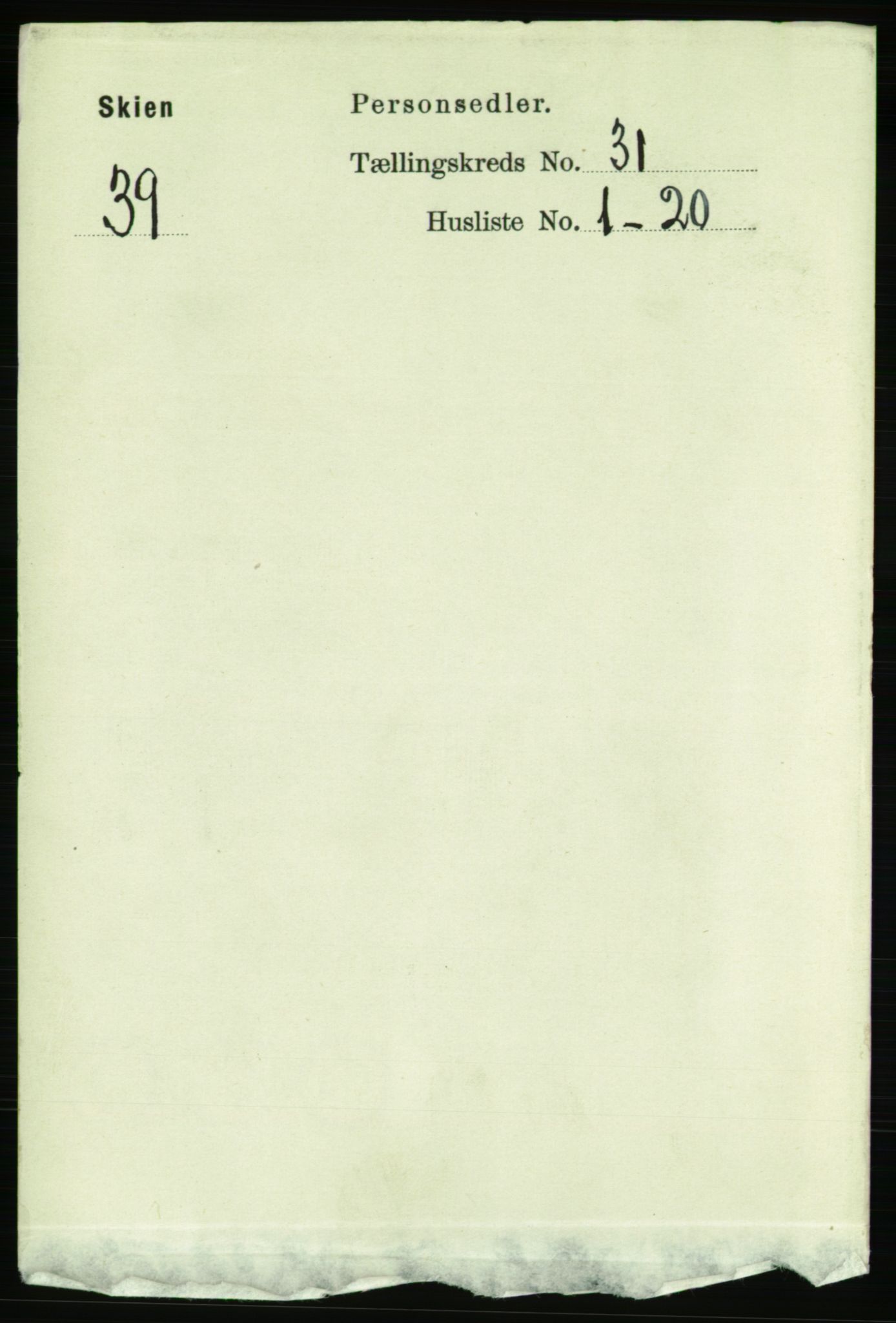 RA, Folketelling 1891 for 0806 Skien kjøpstad, 1891, s. 7039
