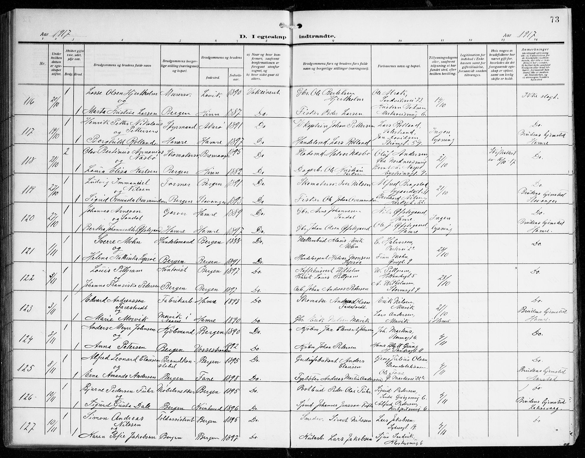 Johanneskirken sokneprestembete, AV/SAB-A-76001/H/Haa/L0013: Ministerialbok nr. D 2, 1912-1929, s. 73