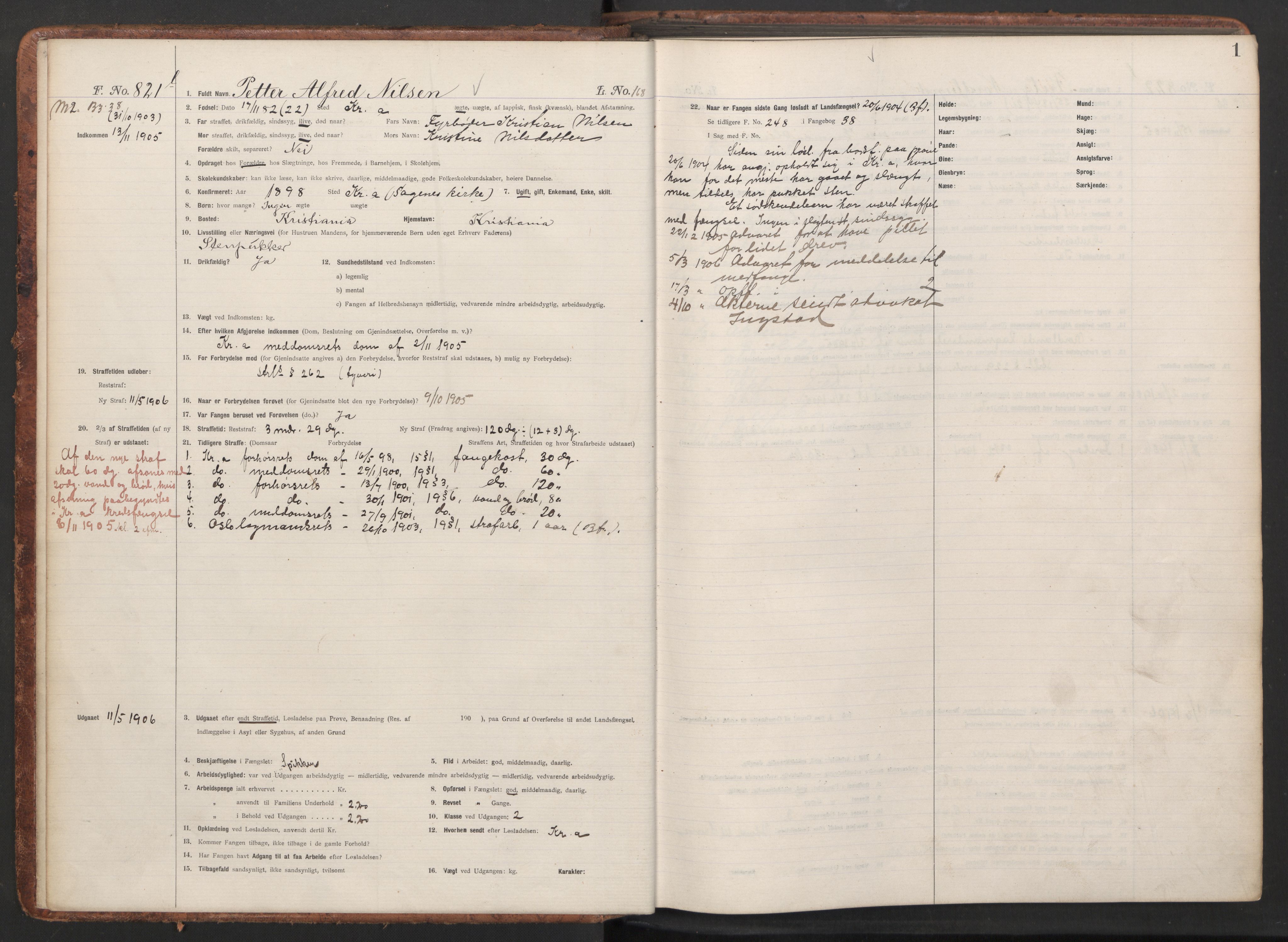 Botsfengslet, RA/S-1539/D/Db/Dbb/L0040: 821l - 171m, 1905-1907, s. 1