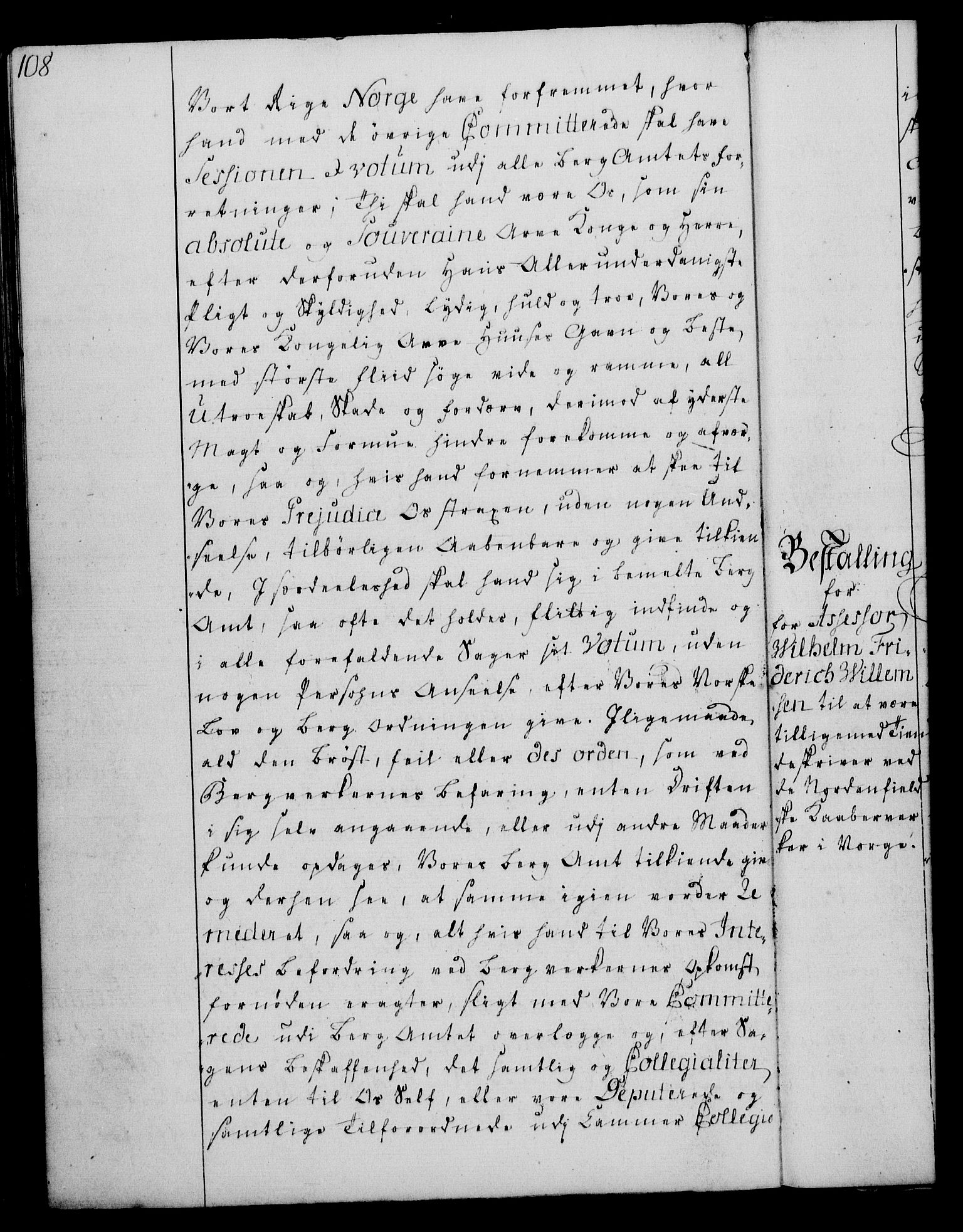 Rentekammeret, Kammerkanselliet, RA/EA-3111/G/Gg/Gge/L0004: Norsk bestallingsprotokoll med register (merket RK 53.28), 1762-1771, s. 108
