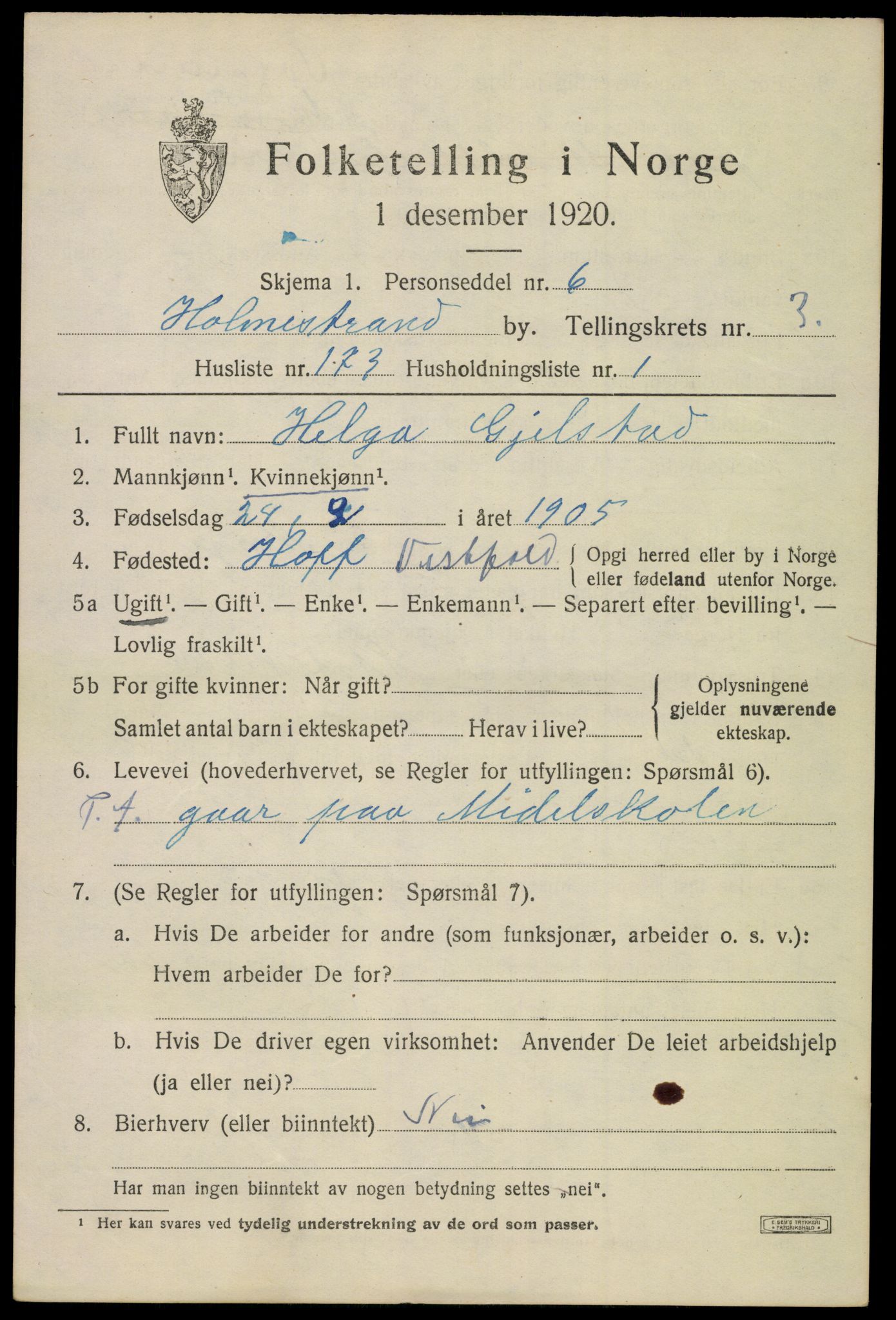 SAKO, Folketelling 1920 for 0702 Holmestrand kjøpstad, 1920, s. 4908