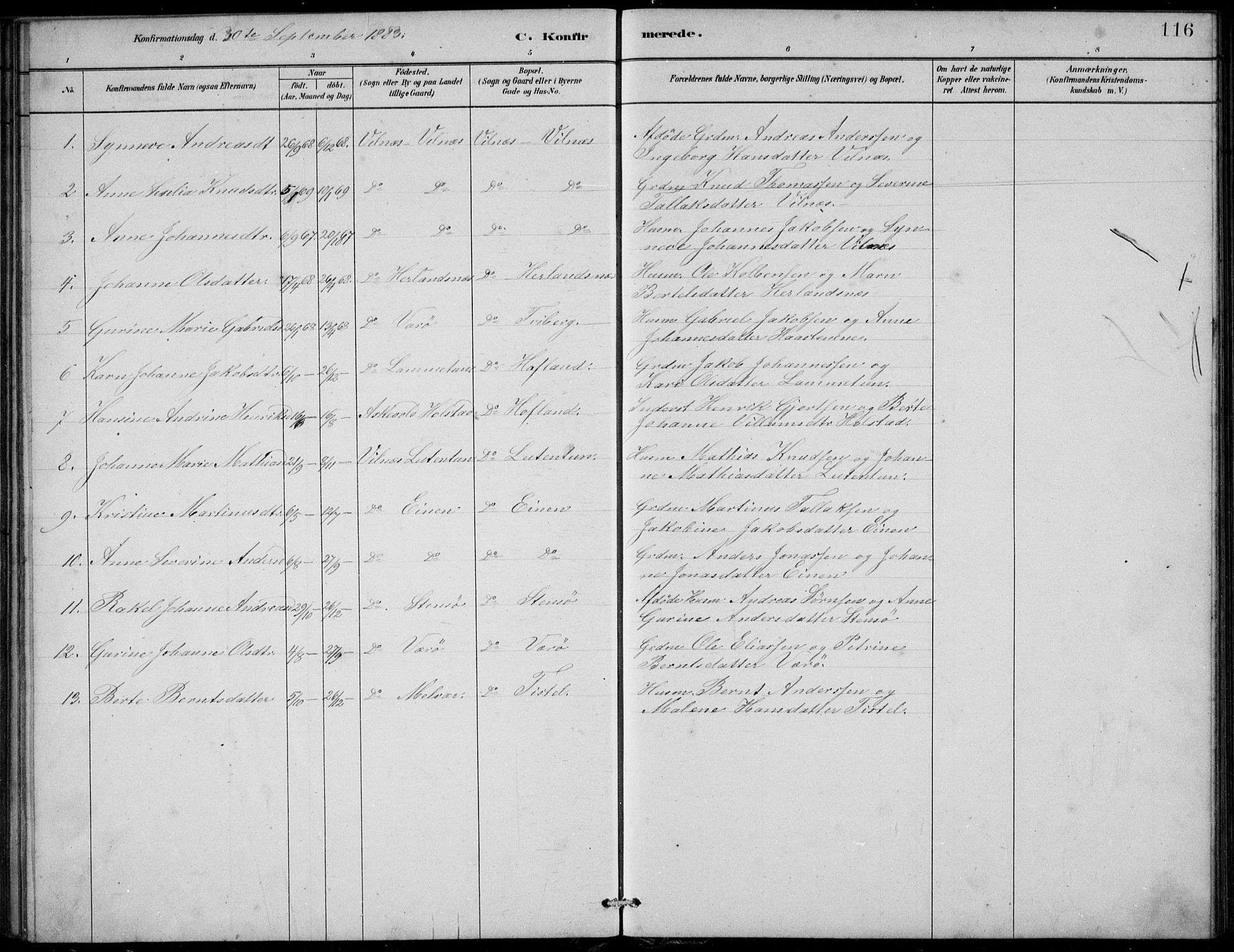 Askvoll sokneprestembete, AV/SAB-A-79501/H/Hab/Habb/L0001: Klokkerbok nr. B 1, 1879-1909, s. 116