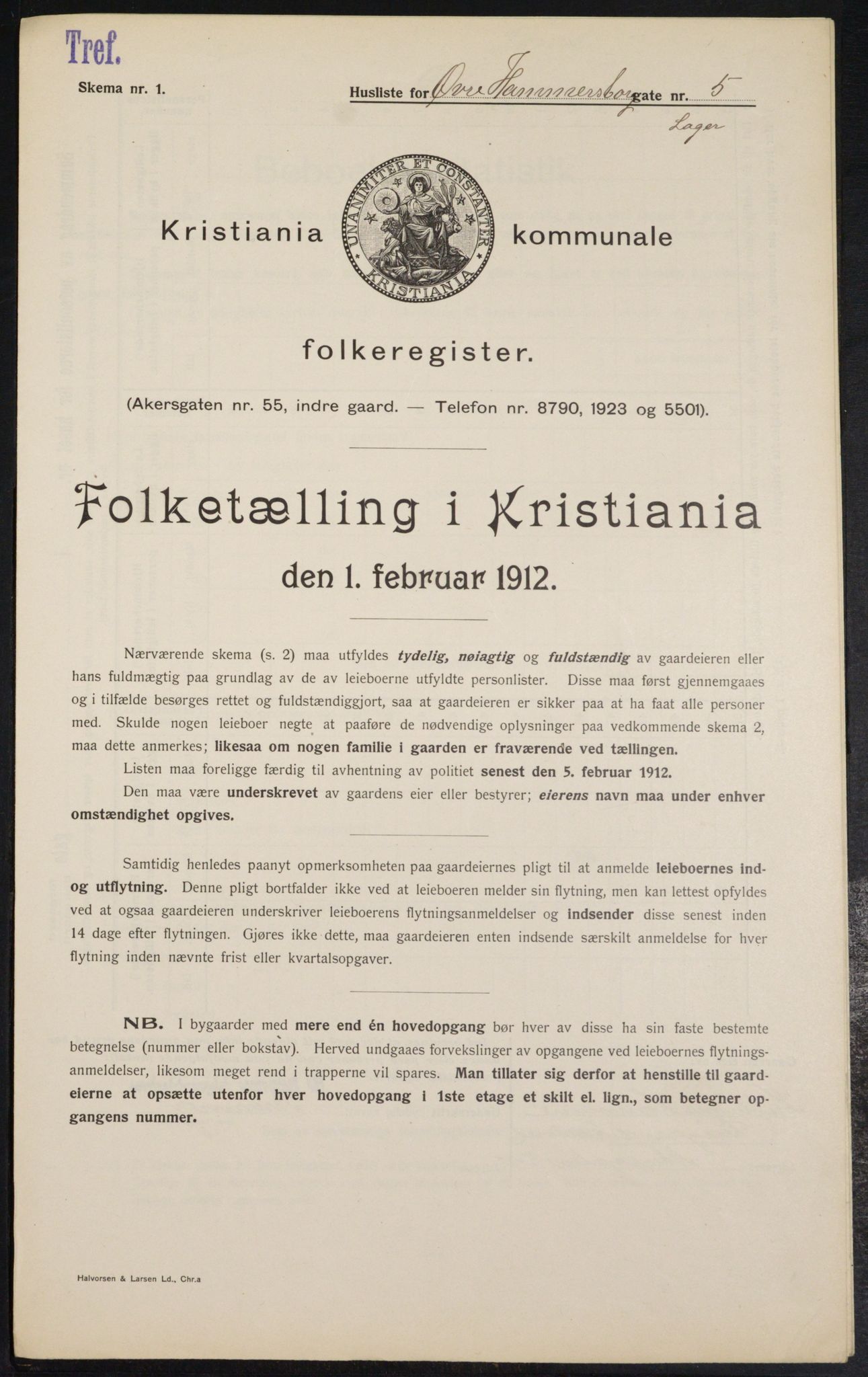 OBA, Kommunal folketelling 1.2.1912 for Kristiania, 1912, s. 129876