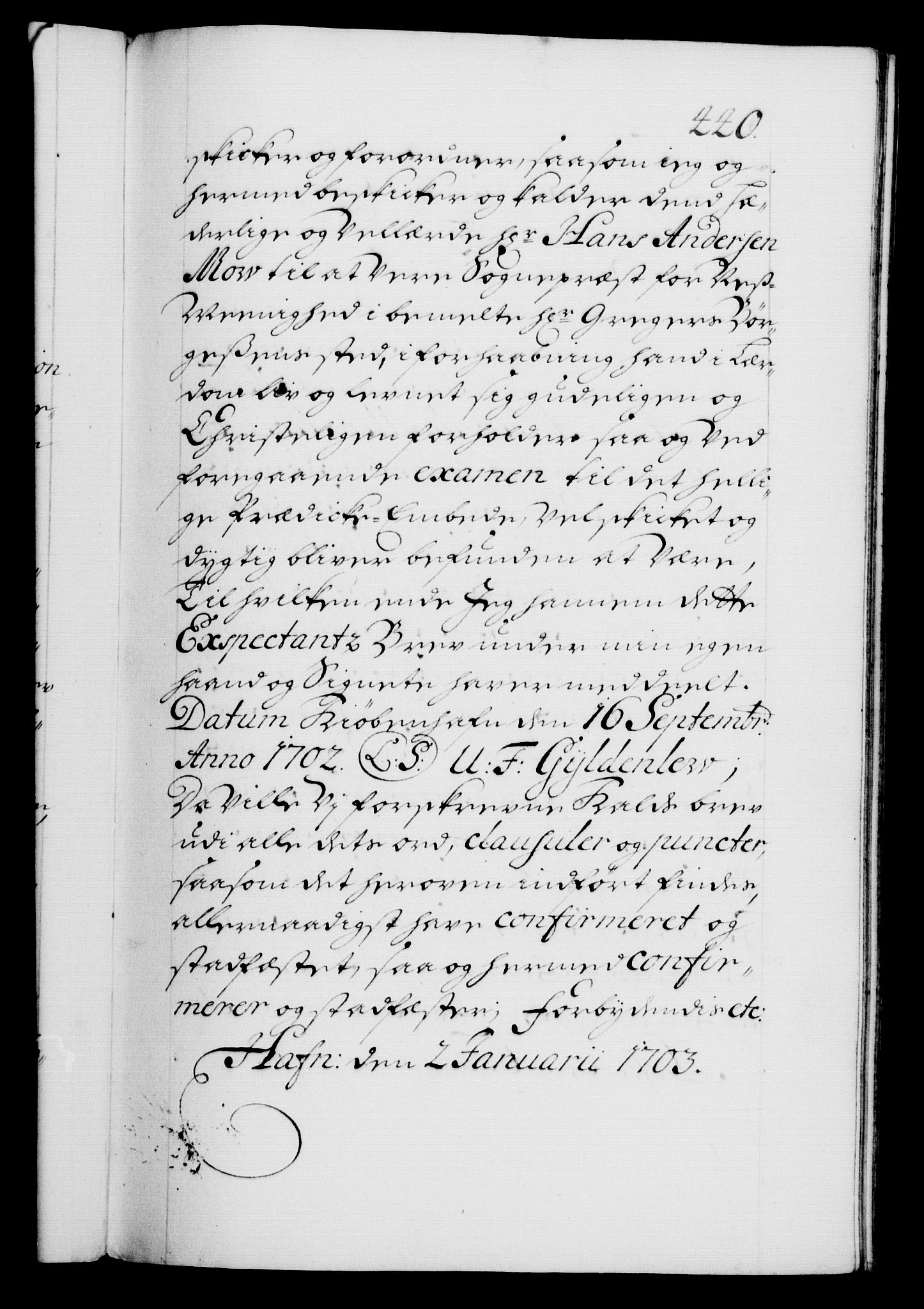 Danske Kanselli 1572-1799, RA/EA-3023/F/Fc/Fca/Fcaa/L0018: Norske registre, 1699-1703, s. 440a