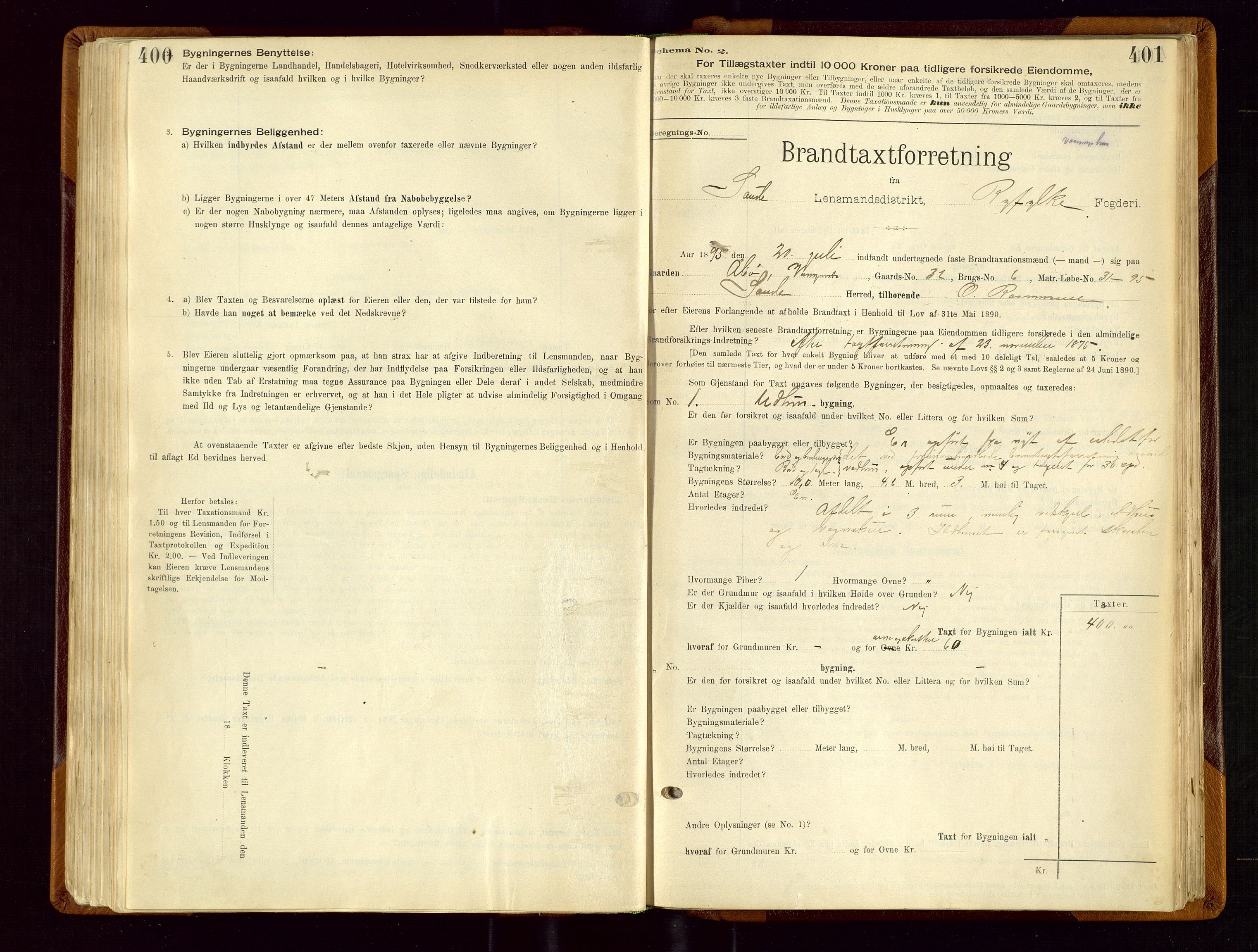 Sauda lensmannskontor, AV/SAST-A-100177/Gob/L0001: Branntakstprotokoll - skjematakst, 1894-1914, s. 400-401