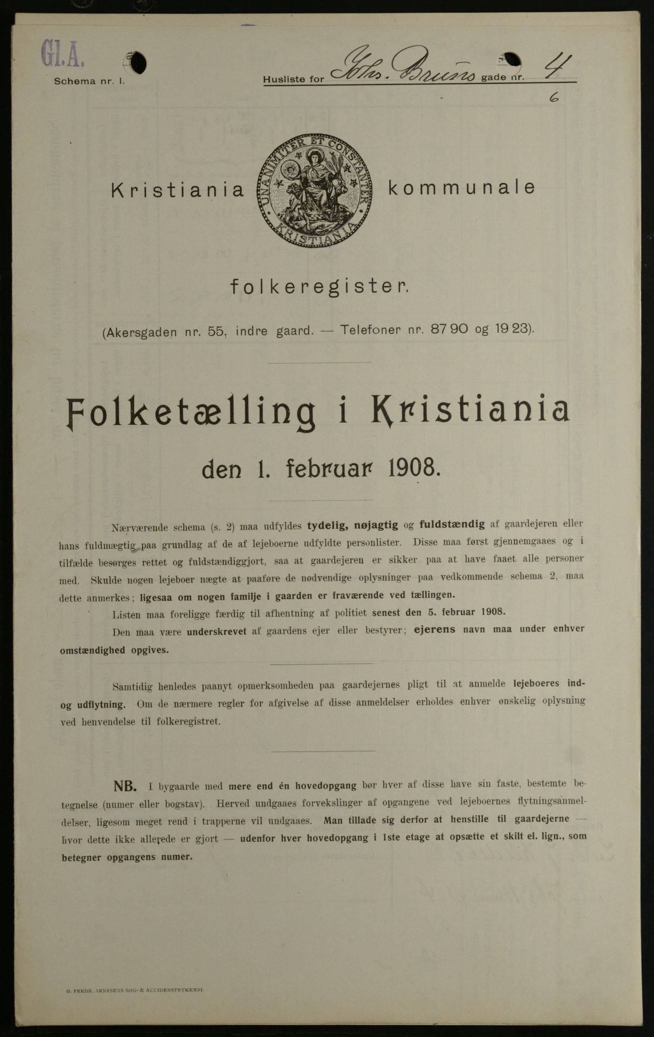 OBA, Kommunal folketelling 1.2.1908 for Kristiania kjøpstad, 1908, s. 42036