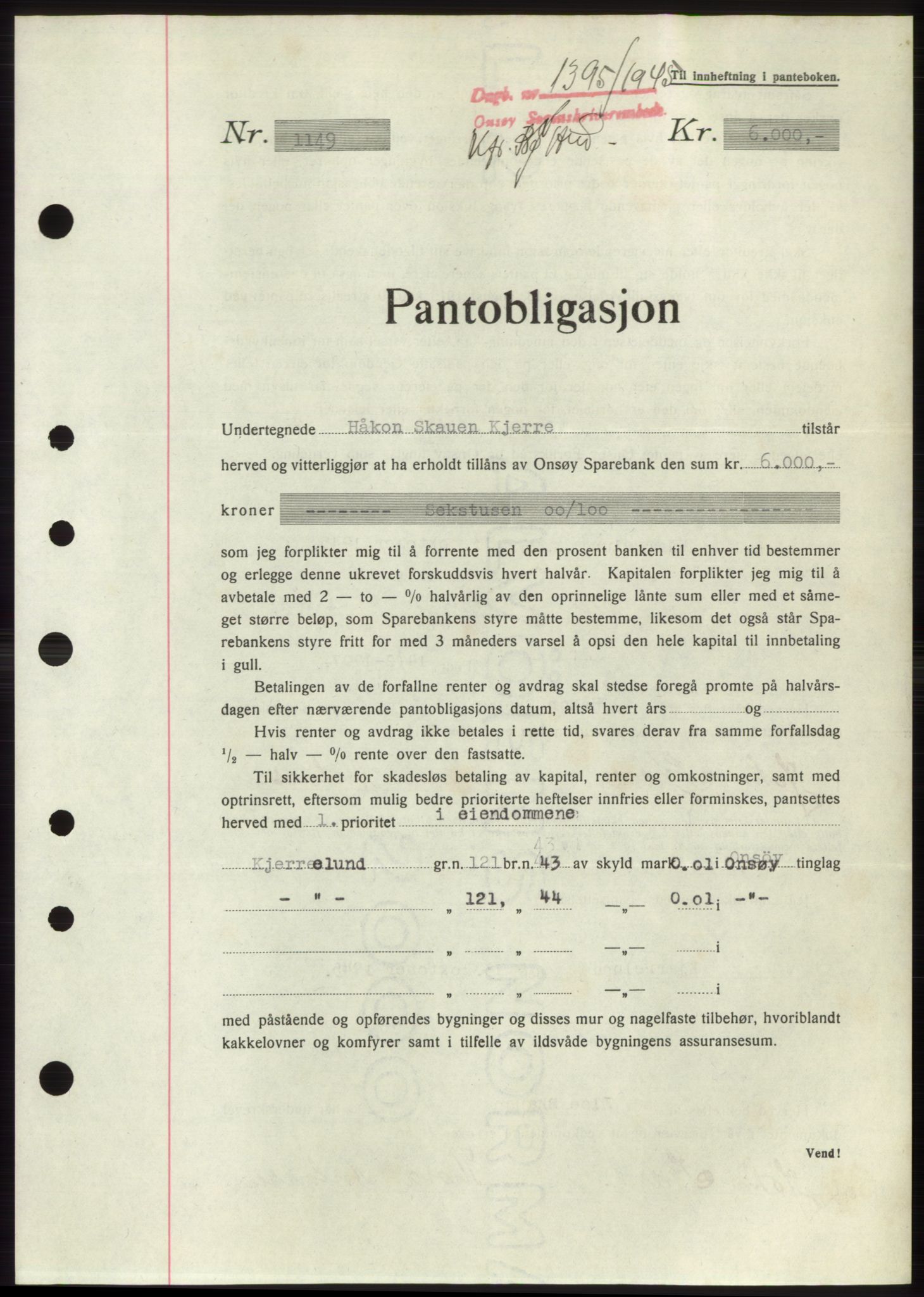 Onsøy sorenskriveri, SAO/A-10474/G/Ga/Gac/L0004: Pantebok nr. B4, 1944-1946, Dagboknr: 1395/1945