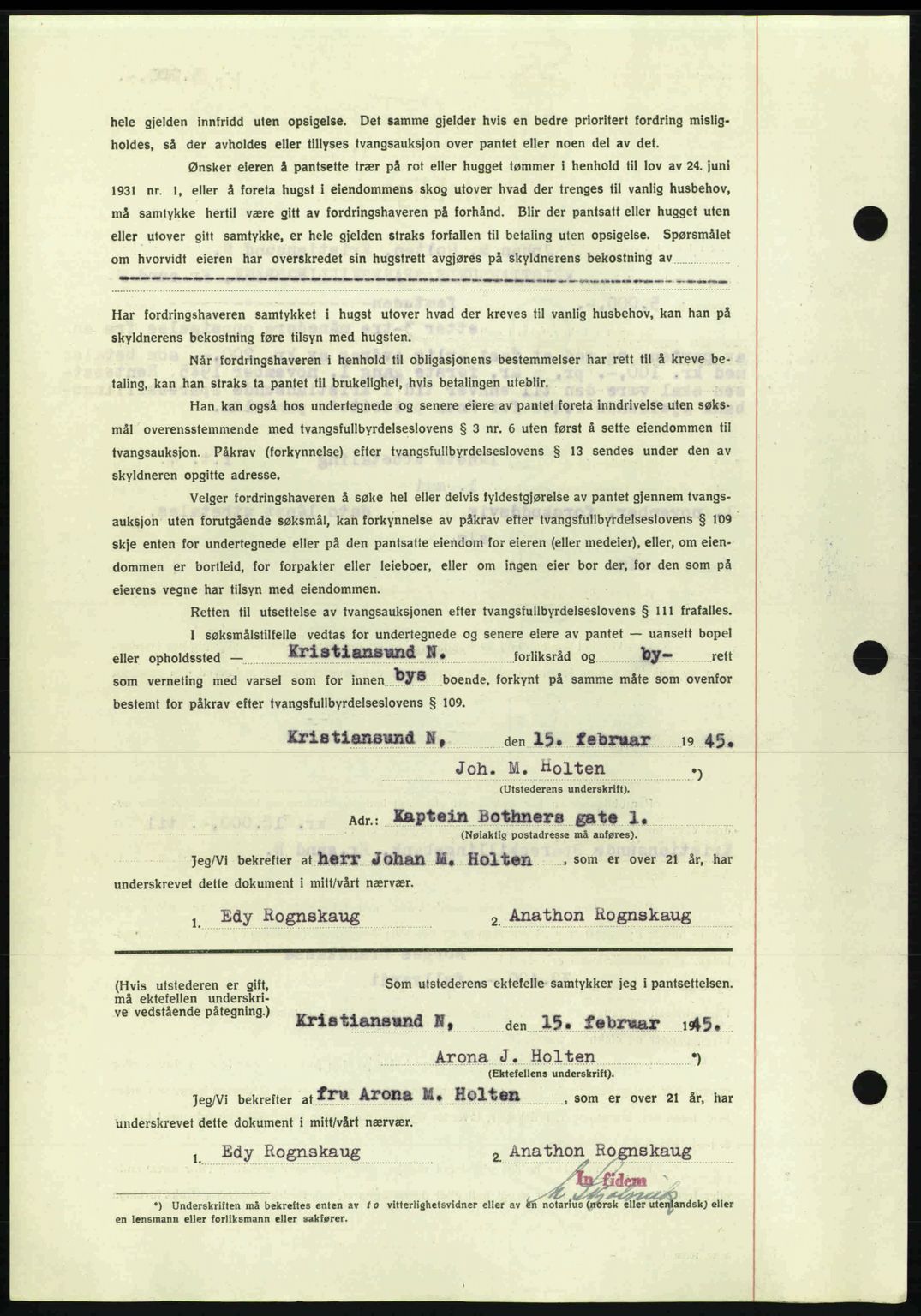 Kristiansund byfogd, AV/SAT-A-4587/A/27: Pantebok nr. 37-38, 1943-1945, Dagboknr: 791/1945