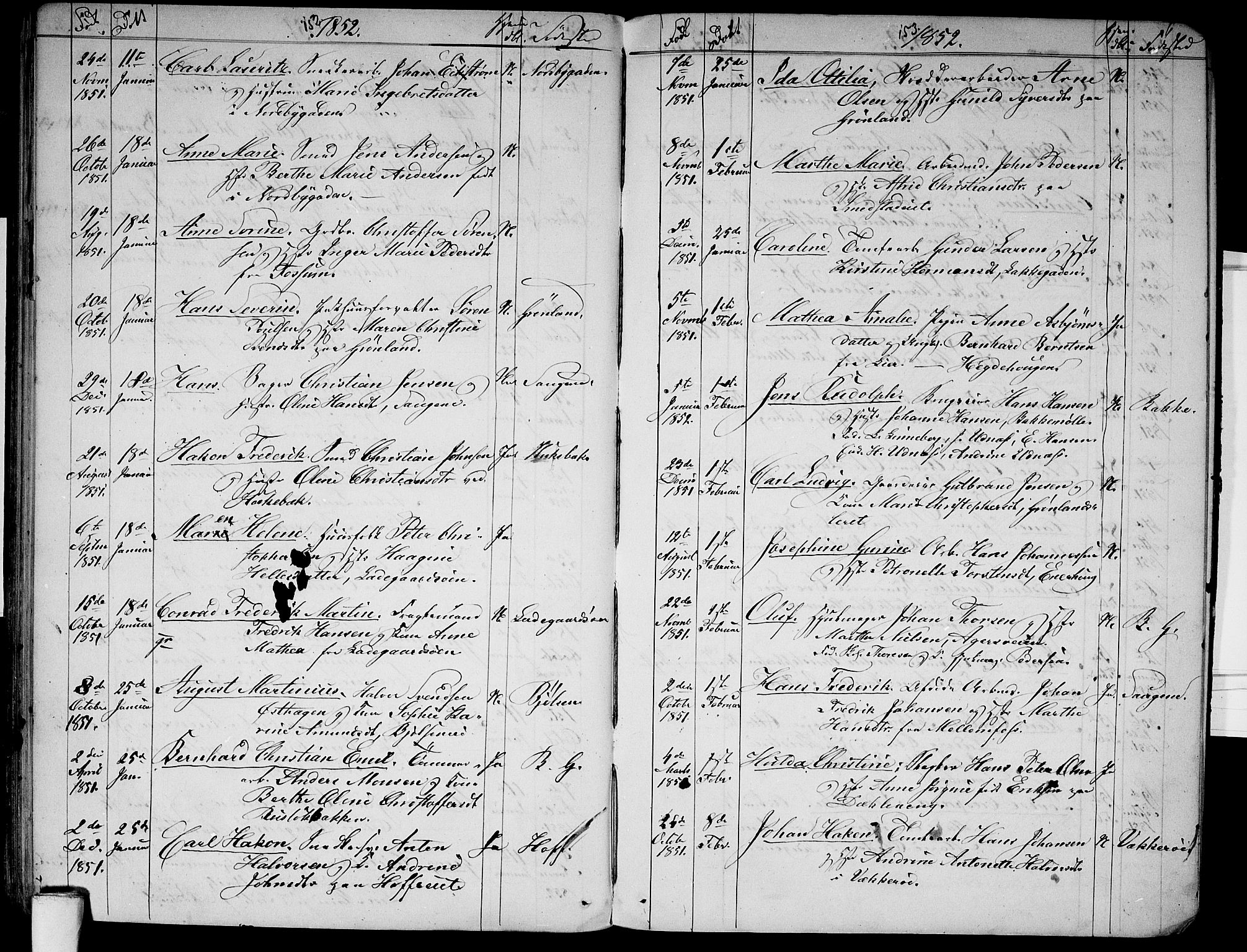 Aker prestekontor kirkebøker, AV/SAO-A-10861/G/L0009: Klokkerbok nr. 9, 1848-1852, s. 152-153