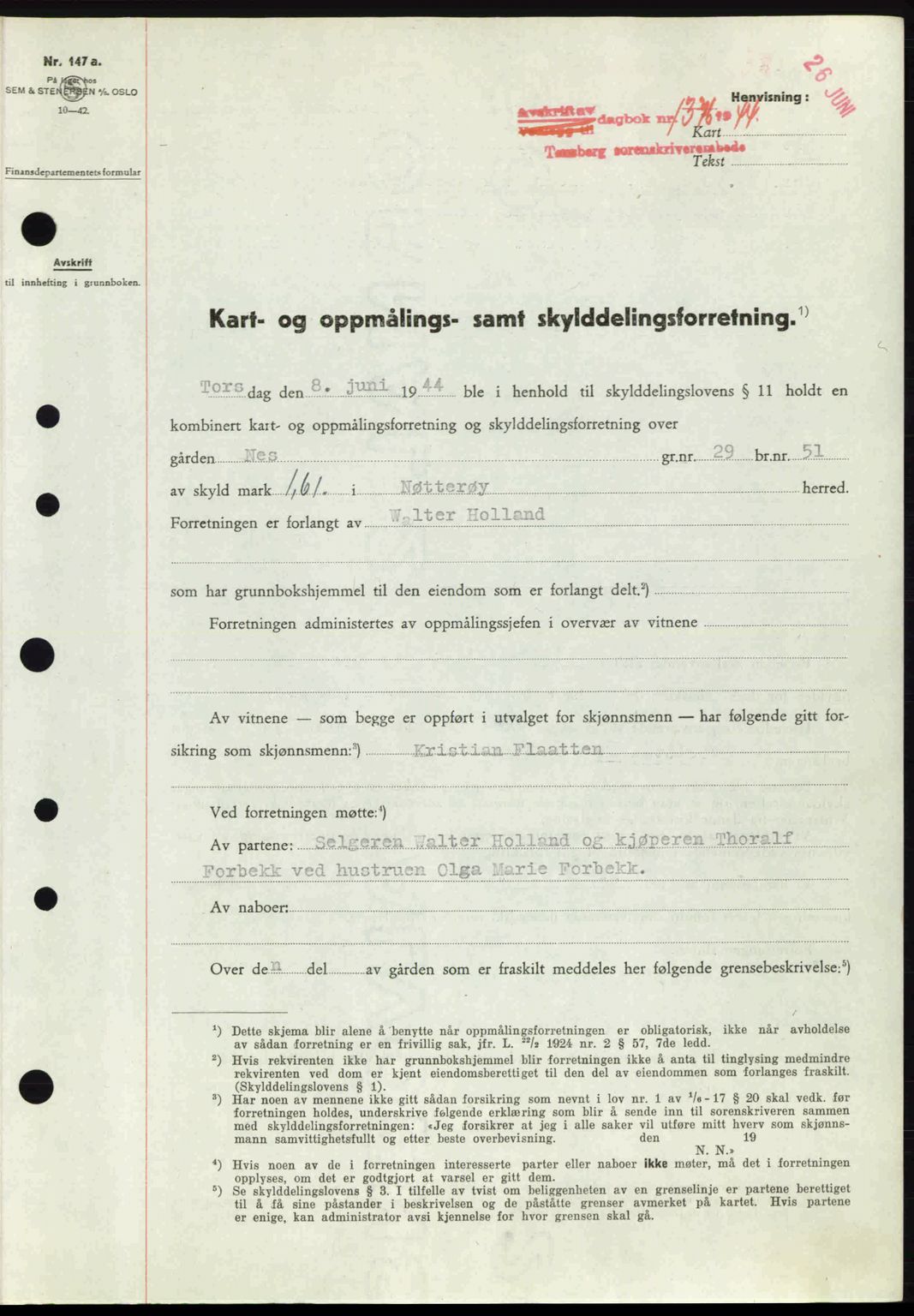 Tønsberg sorenskriveri, AV/SAKO-A-130/G/Ga/Gaa/L0015: Pantebok nr. A15, 1944-1944, Dagboknr: 1376/1944