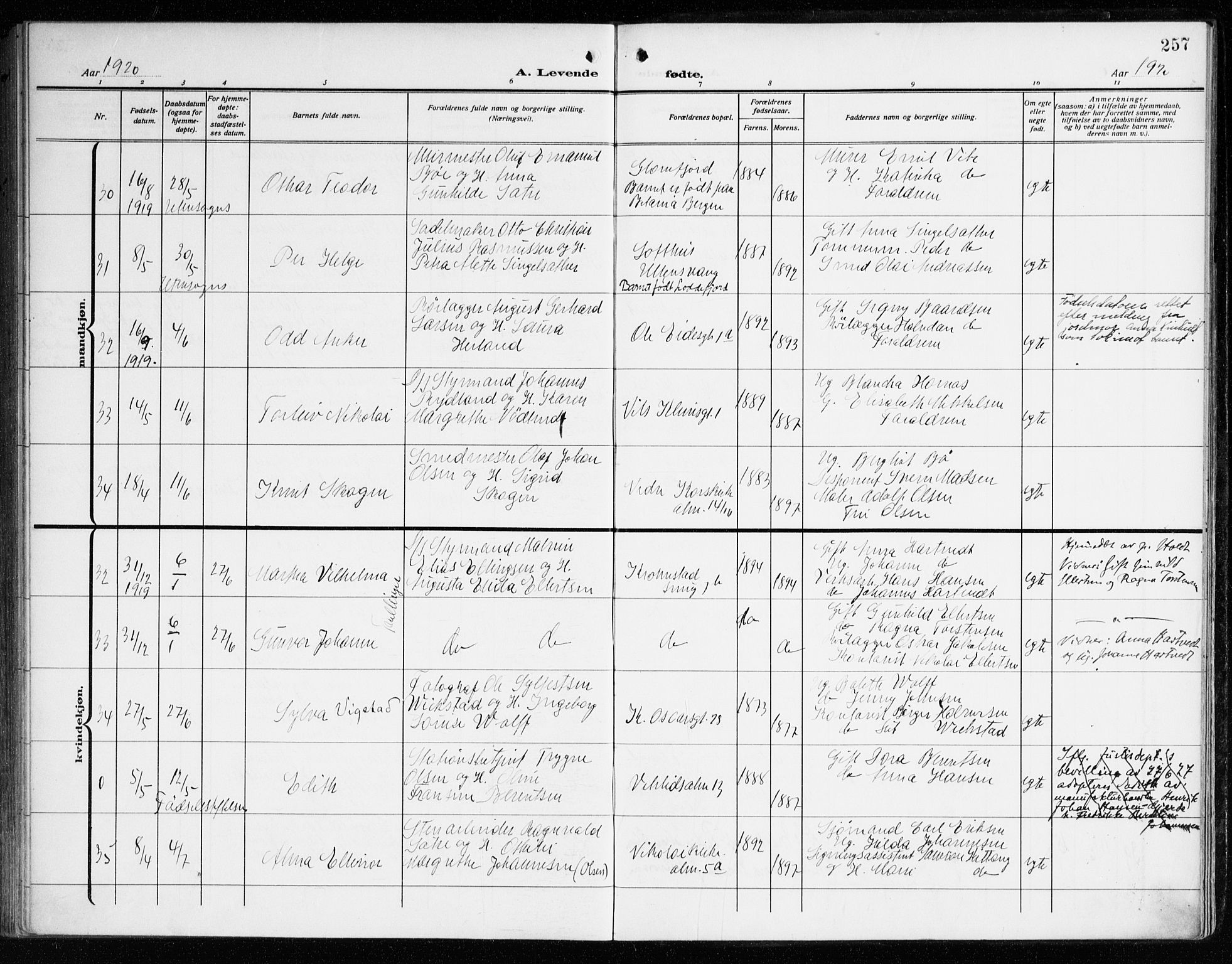 Korskirken sokneprestembete, AV/SAB-A-76101/H/Haa: Ministerialbok nr. B 10, 1909-1923, s. 257